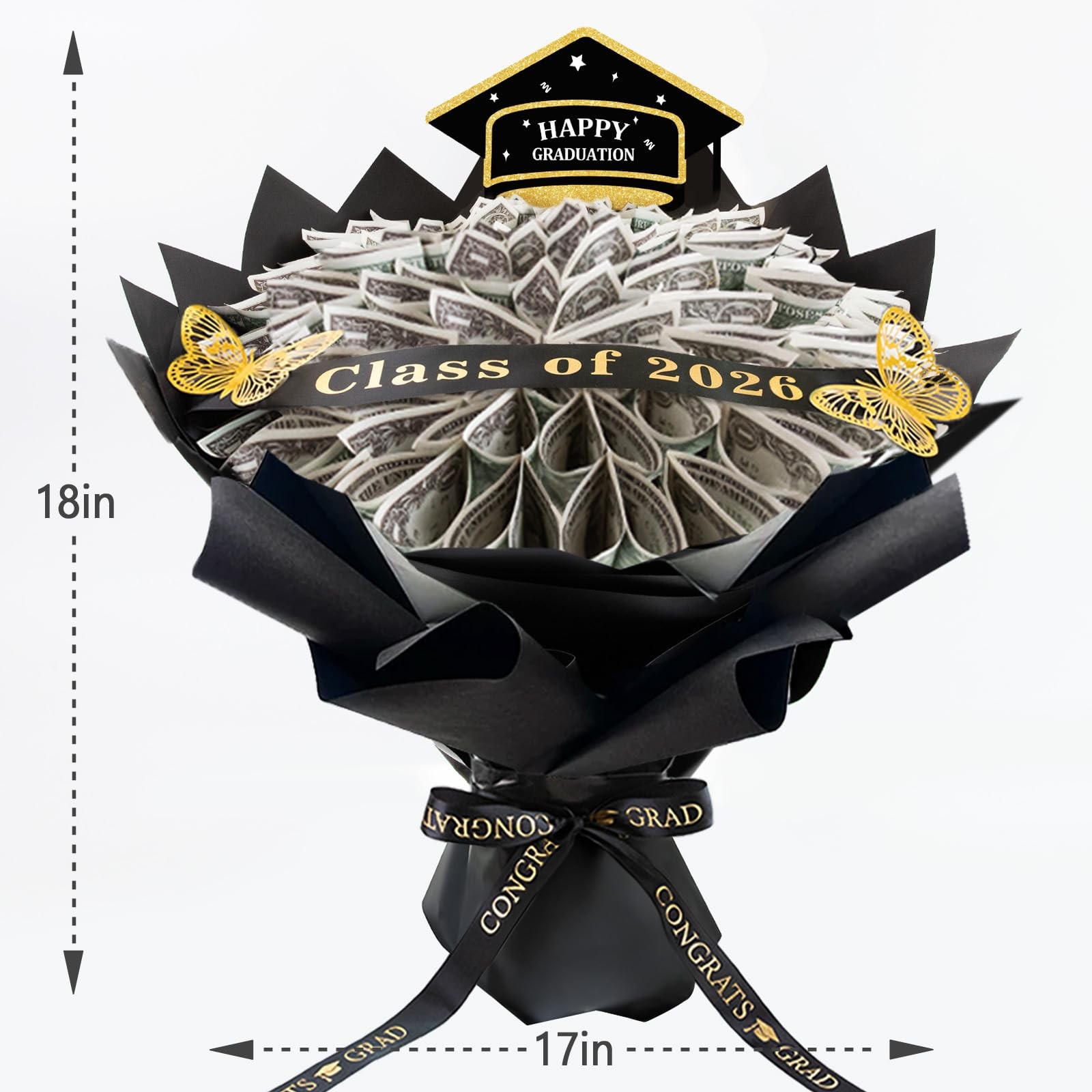Graduation Gifts 2026 – DIY Money Bouquet for Her 18&Prime;H x 17&Prime;W x 1&Prime;D, Black