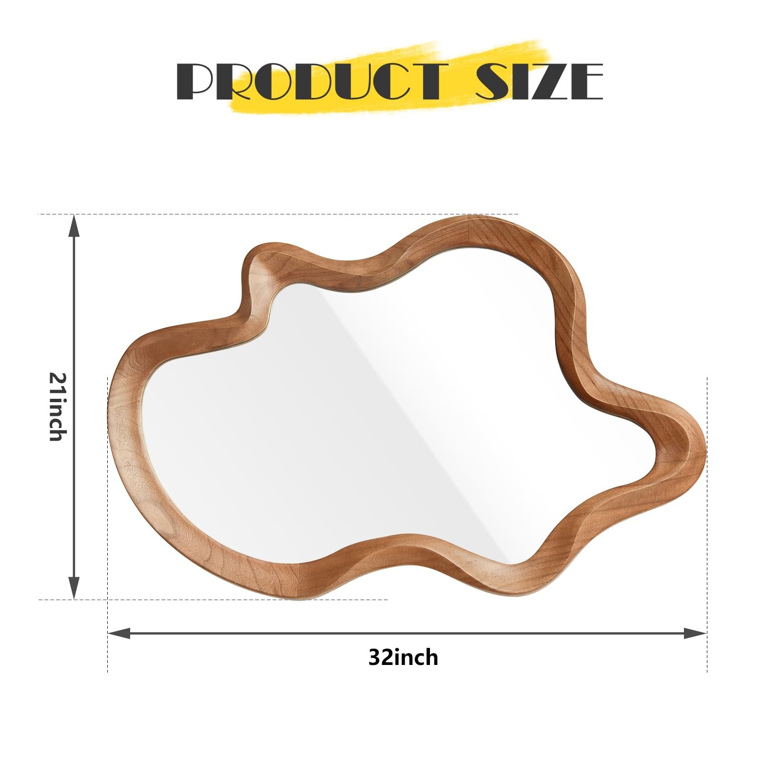 Irregular Wall Mirror,21&Prime; »x 32&Prime; »Asymmetrical Mirror Wood,Wooden Framed Wall M…