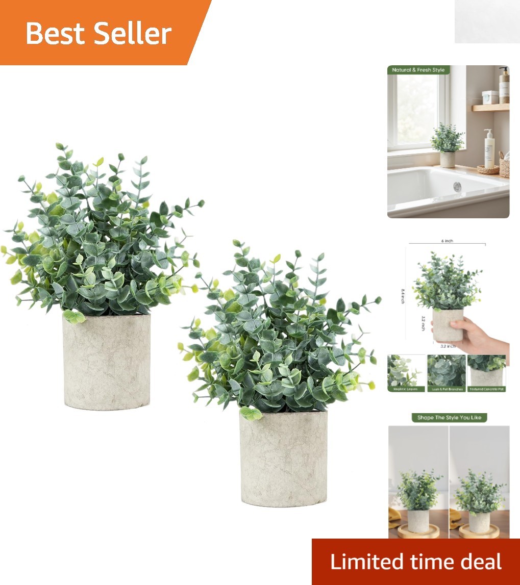Chic Potted Eucalyptus Plants – Set of 2, Water Resistant, Low Maintenance