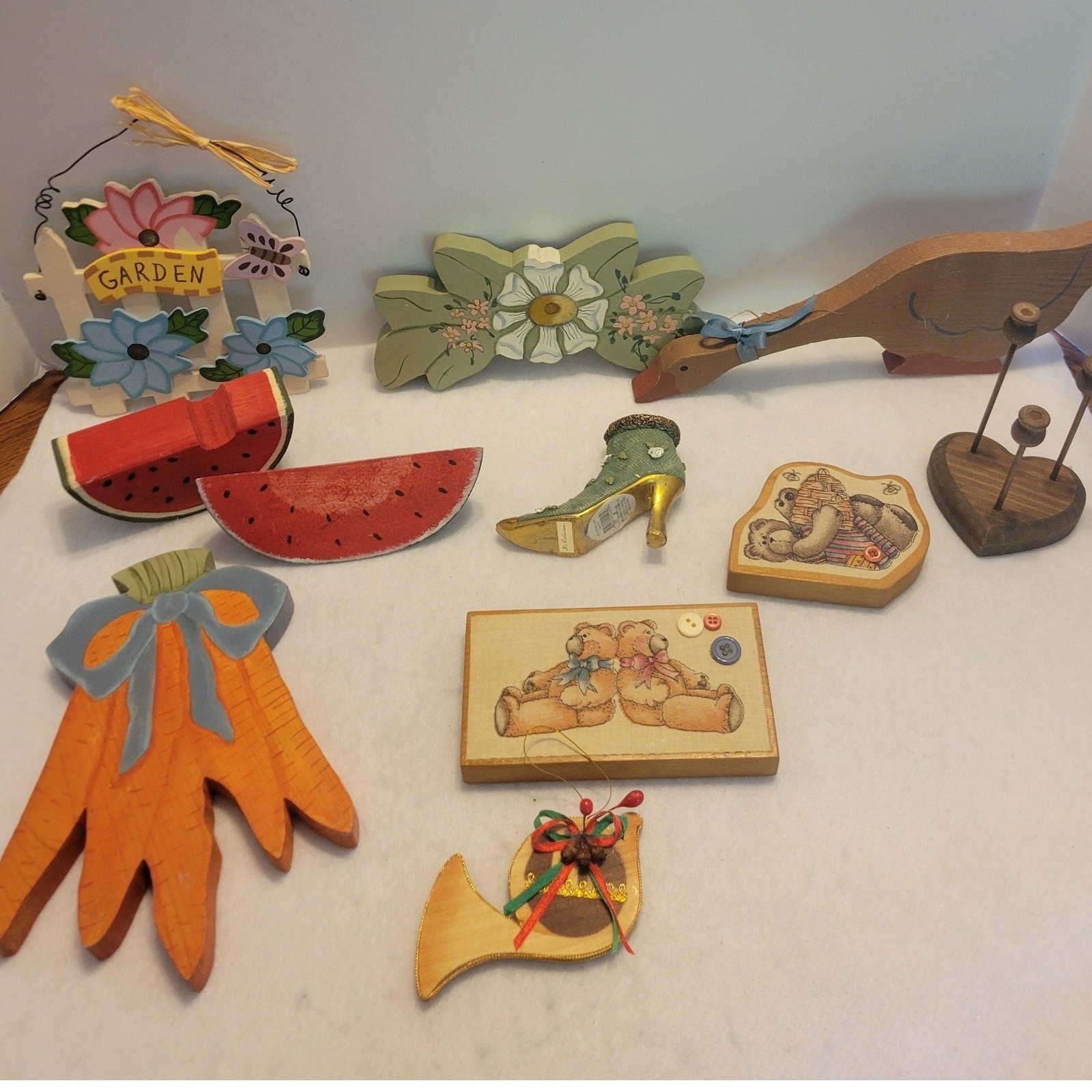 Folk Art Country Wood Shelf Sitter Wall Hanging Lot OS Multi Color Garden Decor