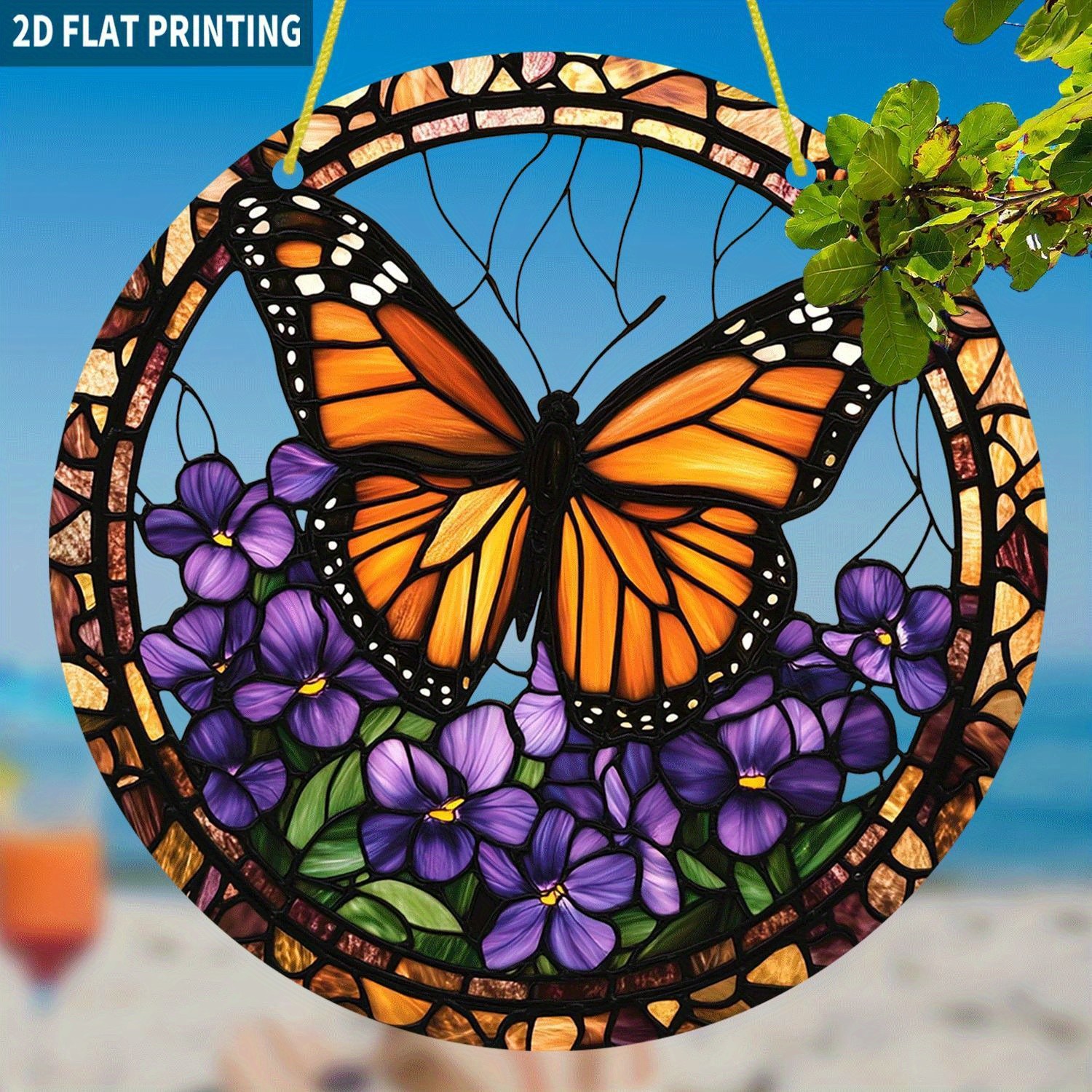 Monarch Butterfly Stained Acrylic Suncatcher Purple Violet Hanging Decoration