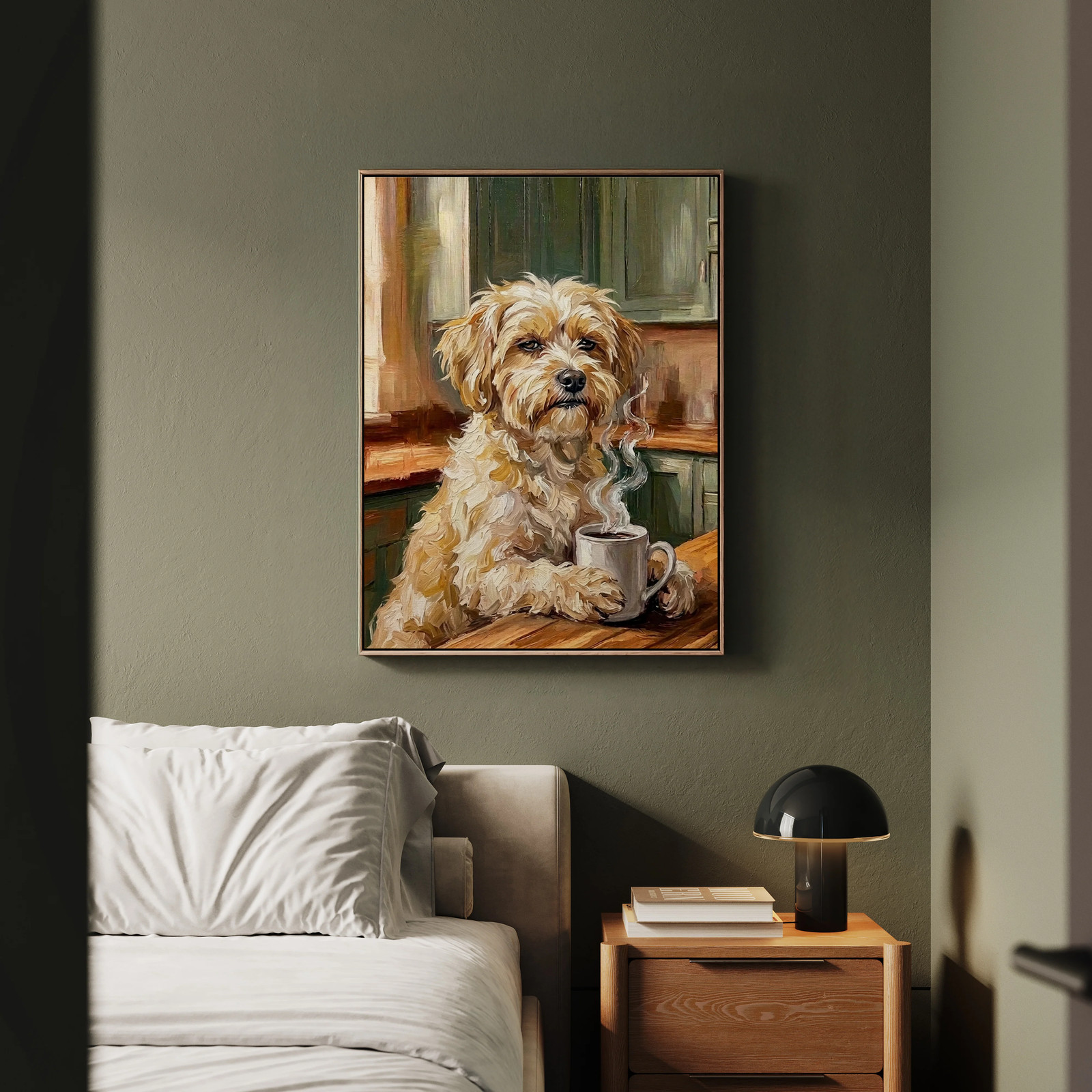 « Before Coffee » – Havanese Vertical Framed Canvas – Dog Lover Wall Art