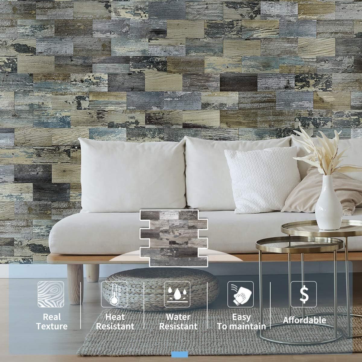 Art3d Peel and Stick Distressed Rustic Wood Panel 5-Sheet, Baywood