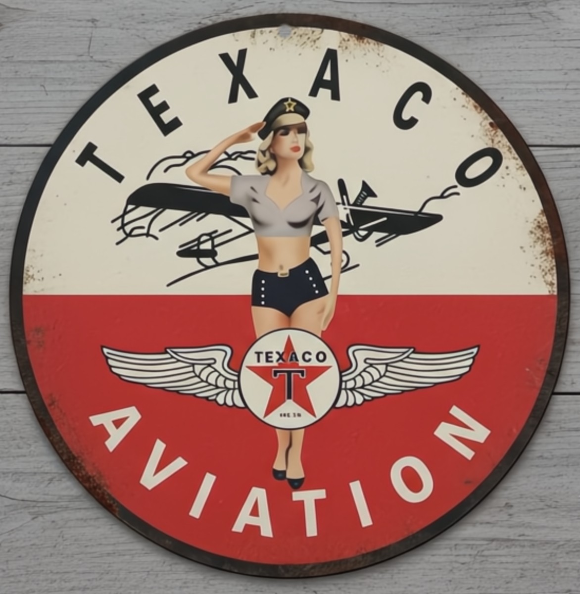 Texaco Aviation Gasoline 12&Prime; Diameter Vintage Novelty Metal Sign Made In USA
