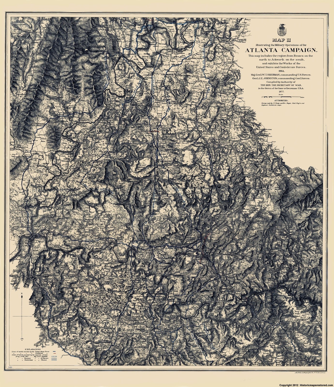 Historical Civil War Map – Atlanta Campaign II – Ruger 1864 – Vintage Wall Art