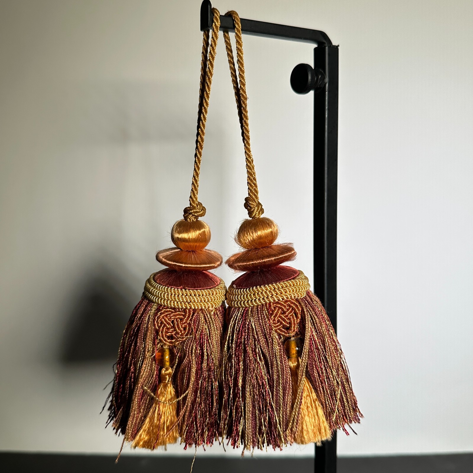 Vintage Set of 2 Tassels in Gold, Turmeric, Peach, Cinnamon 7.75 inches