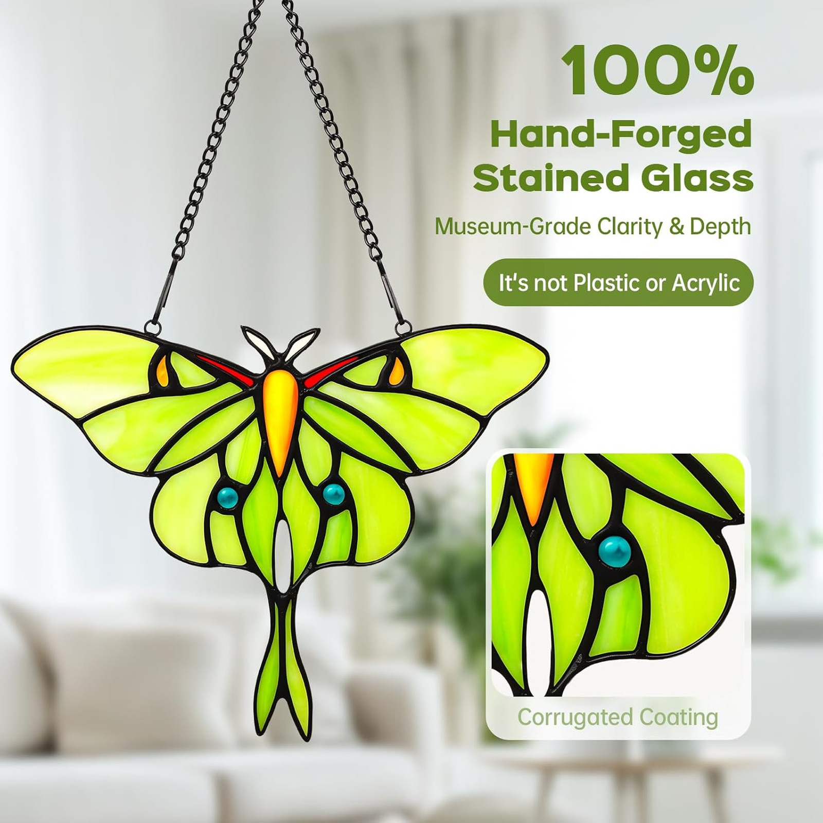 Stained Glass Window Hanging Luna Moth Suncatcher Handmade Glass Butterfly Decor