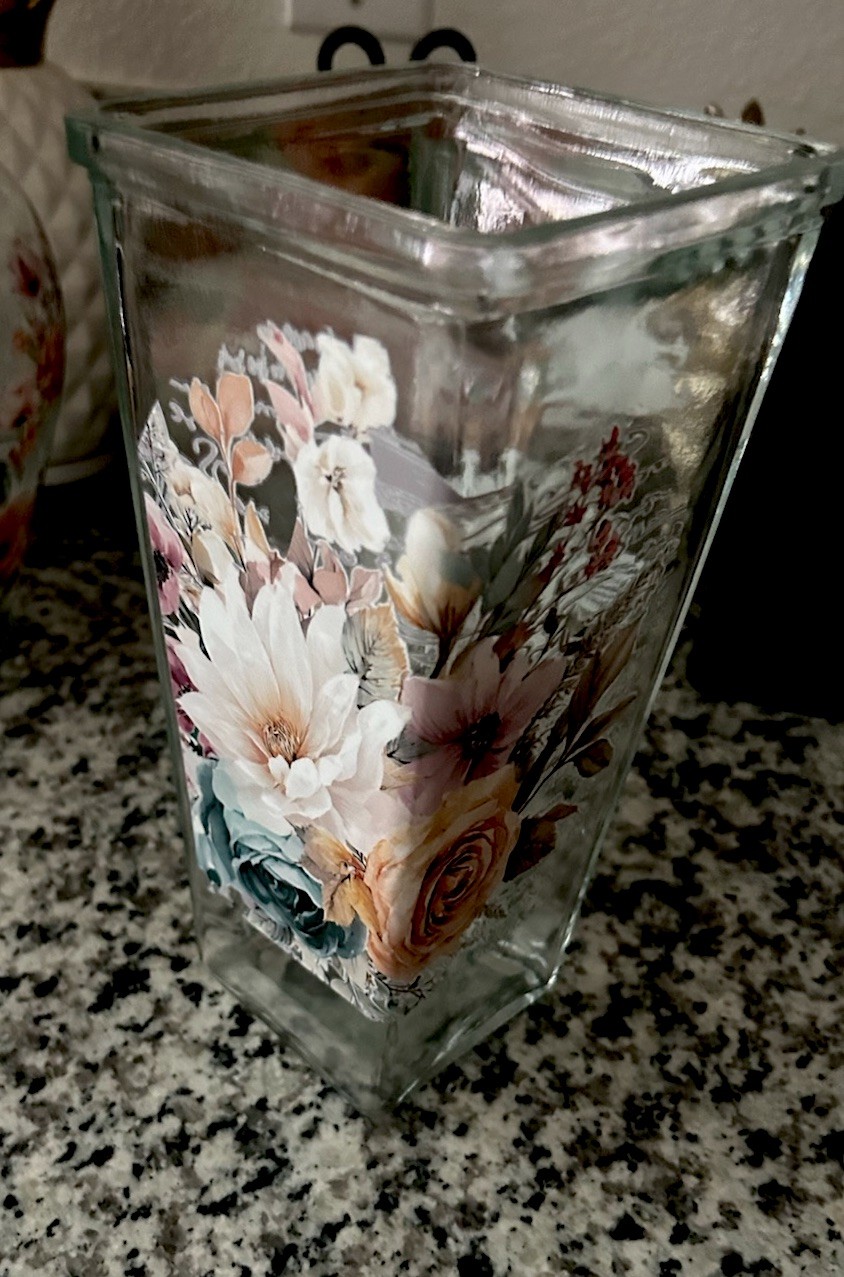 Clear Glass Square Flower Vase, Floral Pattern Decorative Freestanding