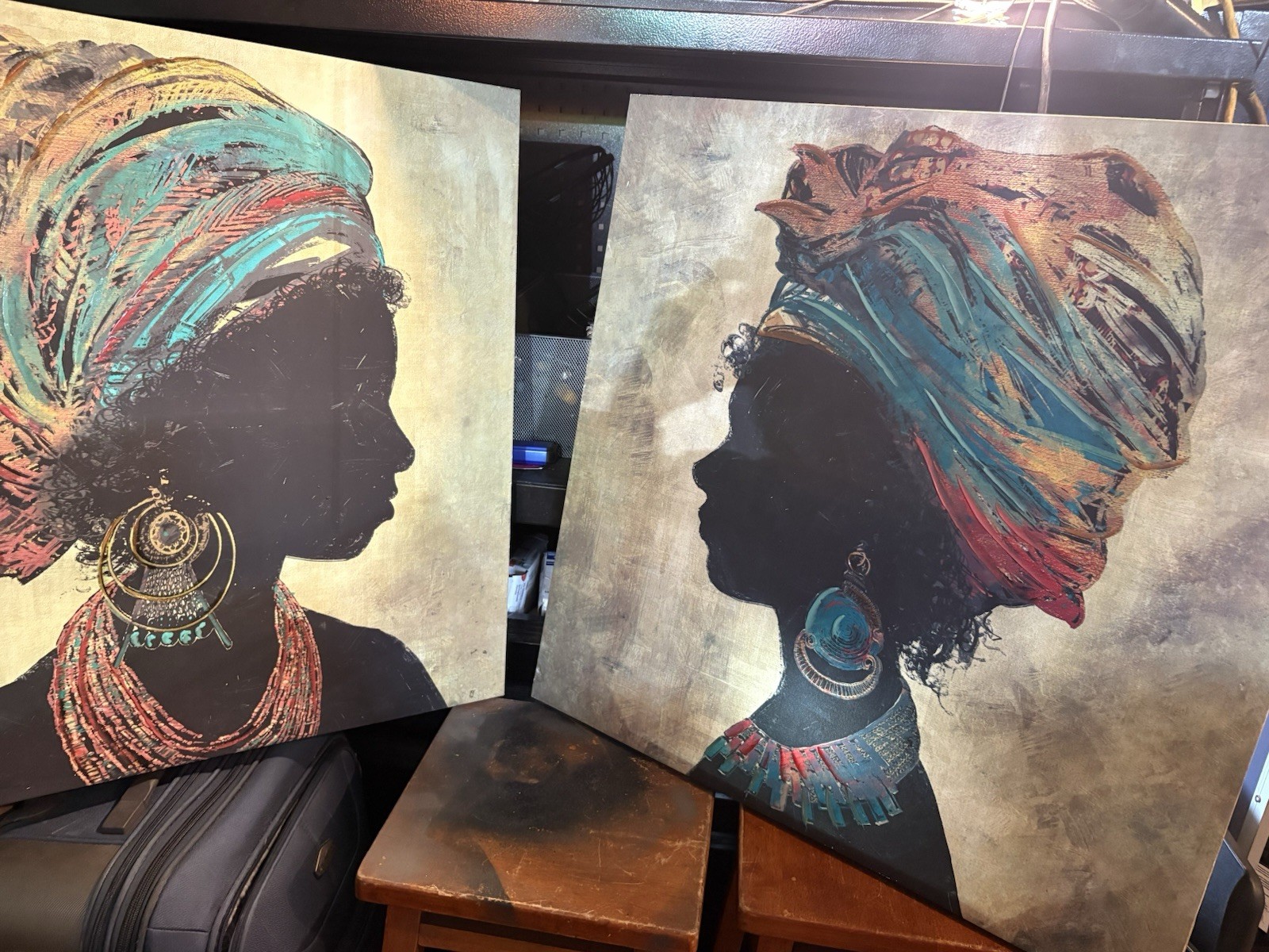 Set of 2 African Woman Canvas Wall Art Portrait Prints Modern Boho Decor