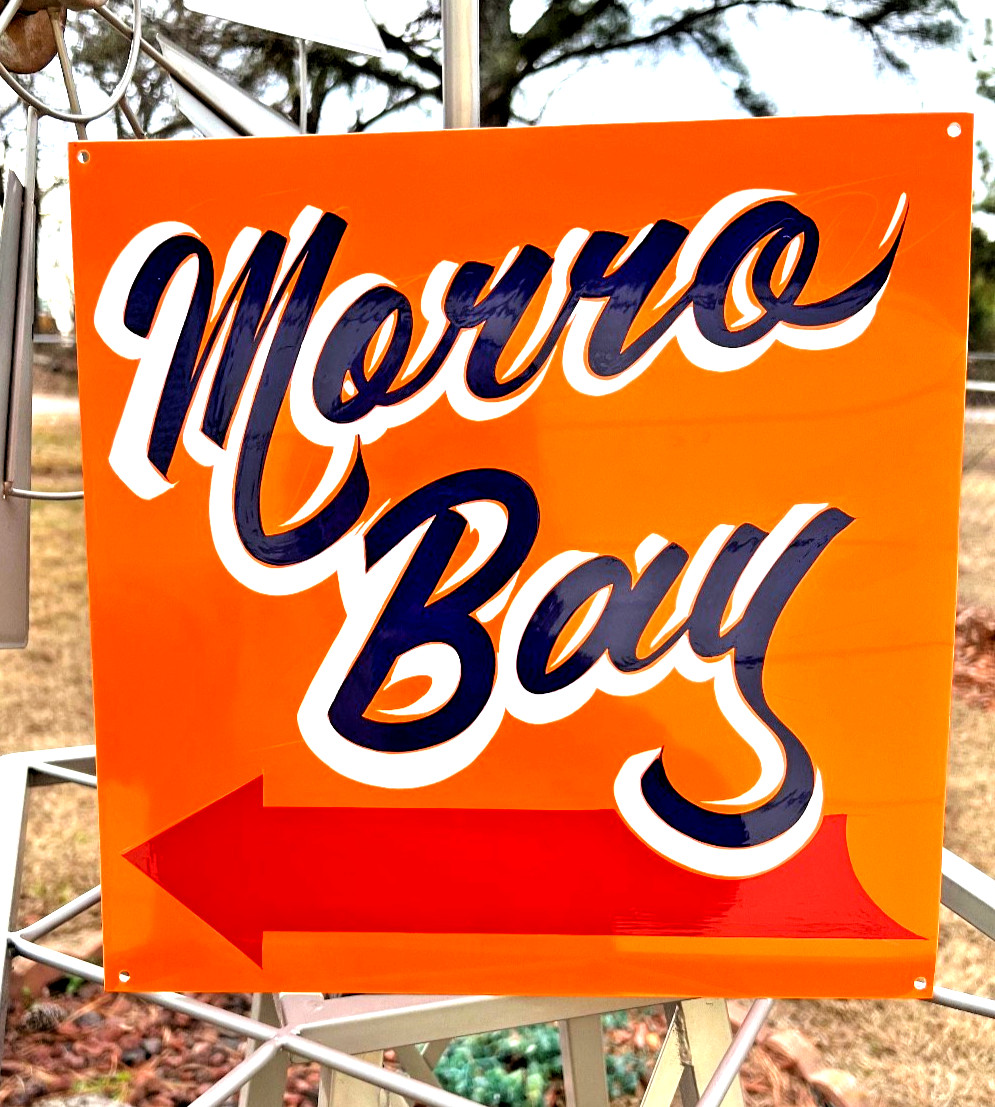 Original Painting Morro Bay California ROAD SIGN Beach House Ocean nautical Art