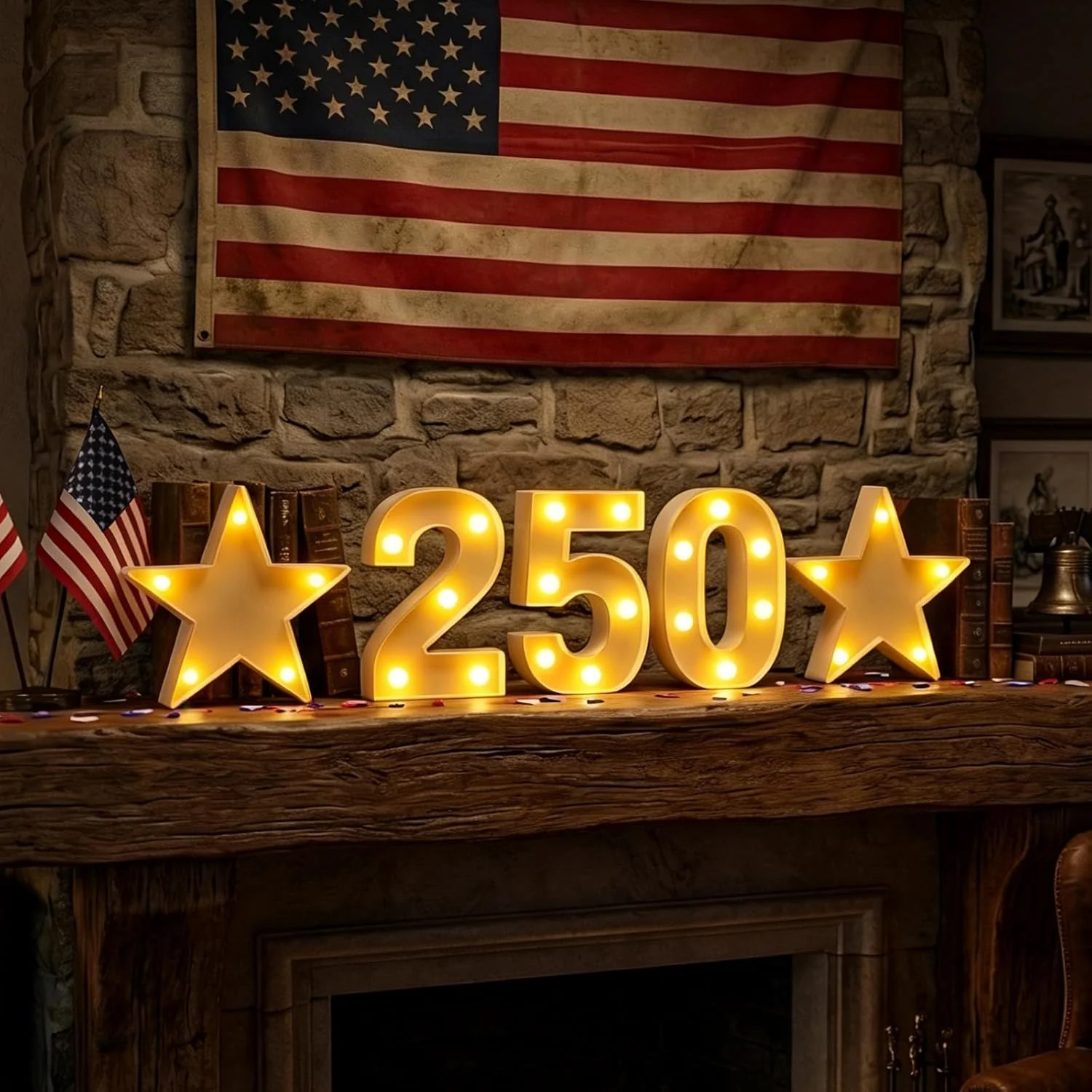 Anniversary 250th Decorations,USA 250 LED Sign Lights Battery Powered, America 4