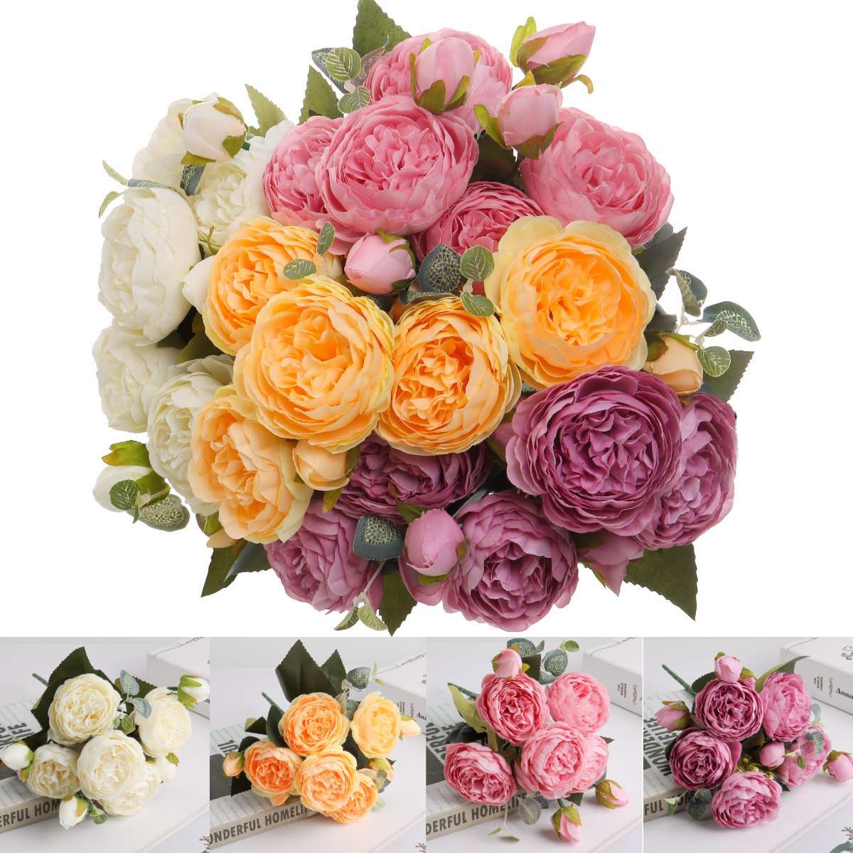 9 Heads Silk Rose Flowers Fake Bouquet Wedding Home Party XMAS Outdoor Decor