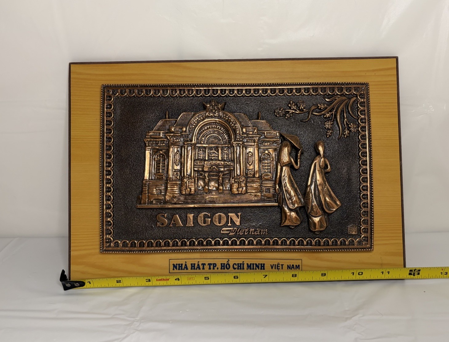Saigon Opera House Vietnamese Wood and Brushed Brass Plaque Unique Design