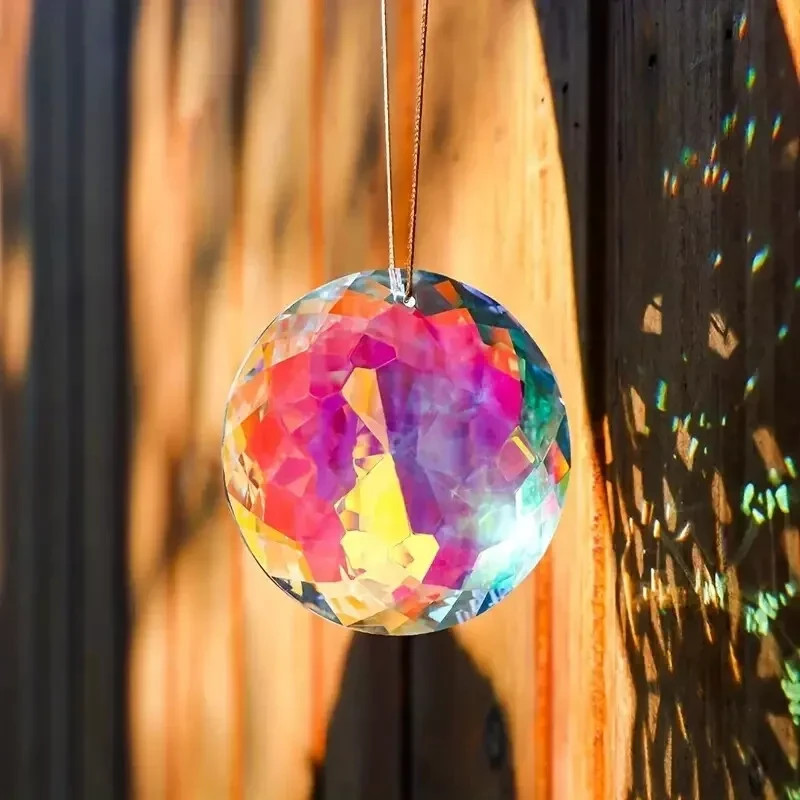 Handmade Suncatcher Faceted Round Prism Crystal Pendant Rainbow Glass Home Decor