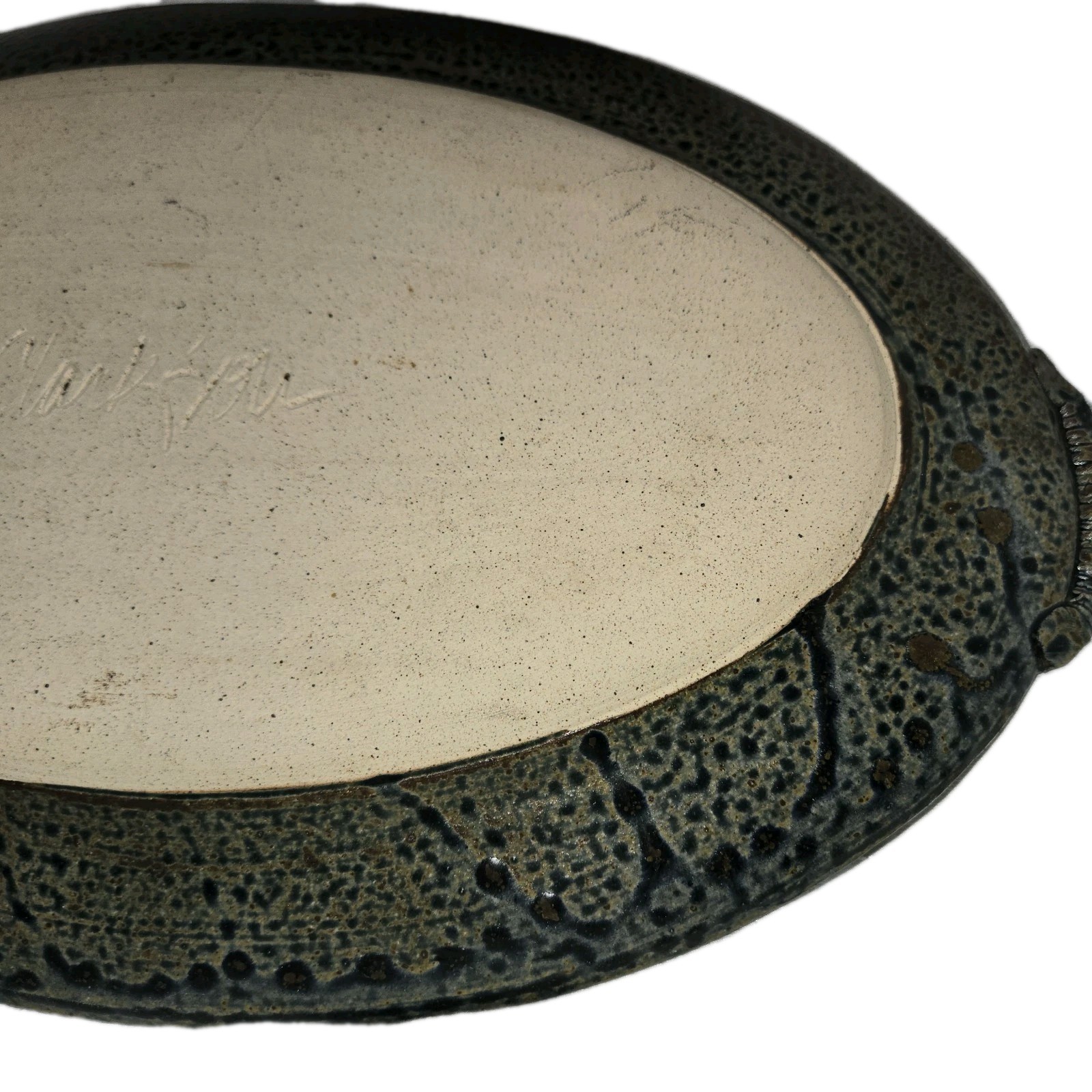 Studio Art Pottery Oval Serving Platter Tray Blue Mosaic Geometric Design Signed