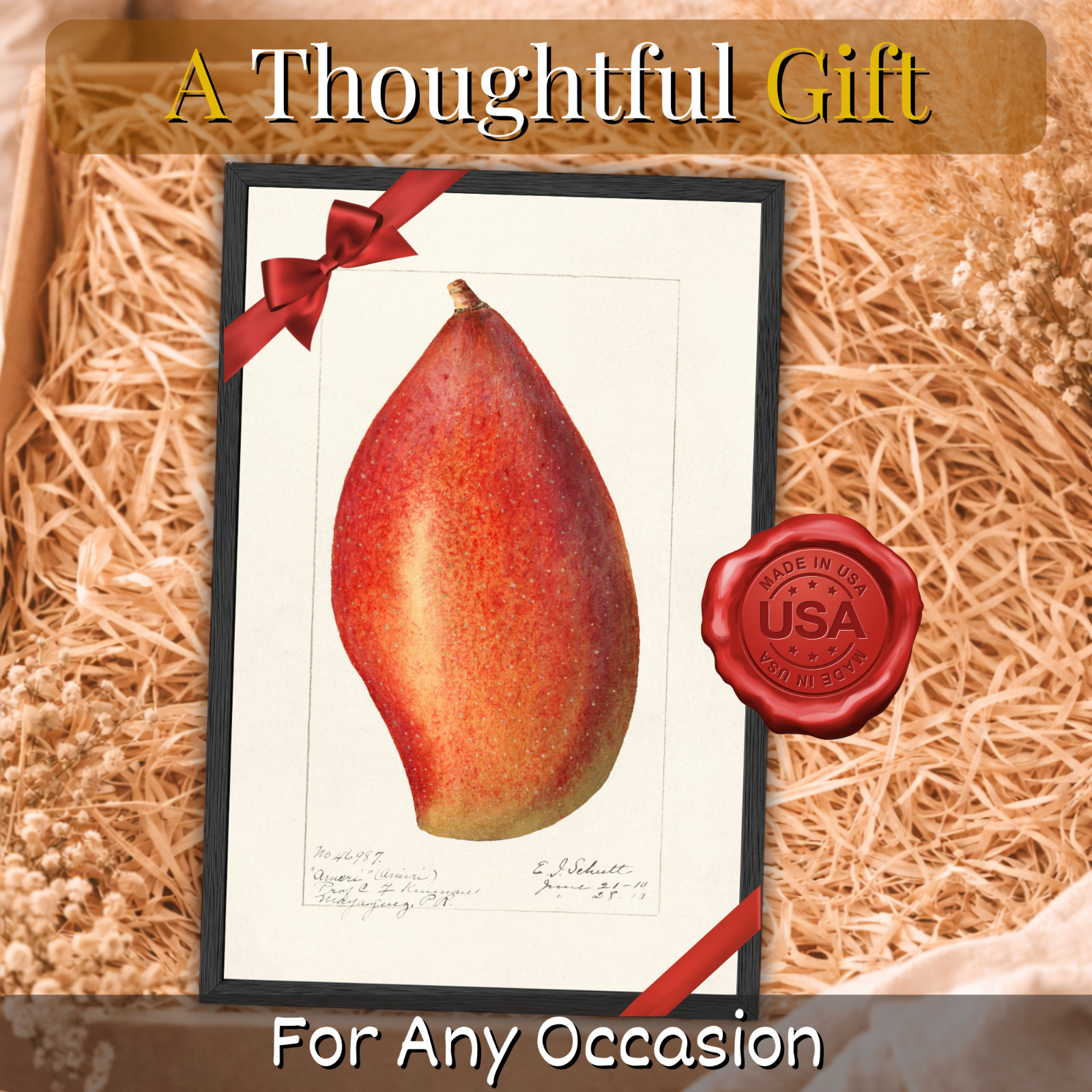 Vintage Mango Botanical Print Framed 11×17 Tropical Fruit Wall Art Decor