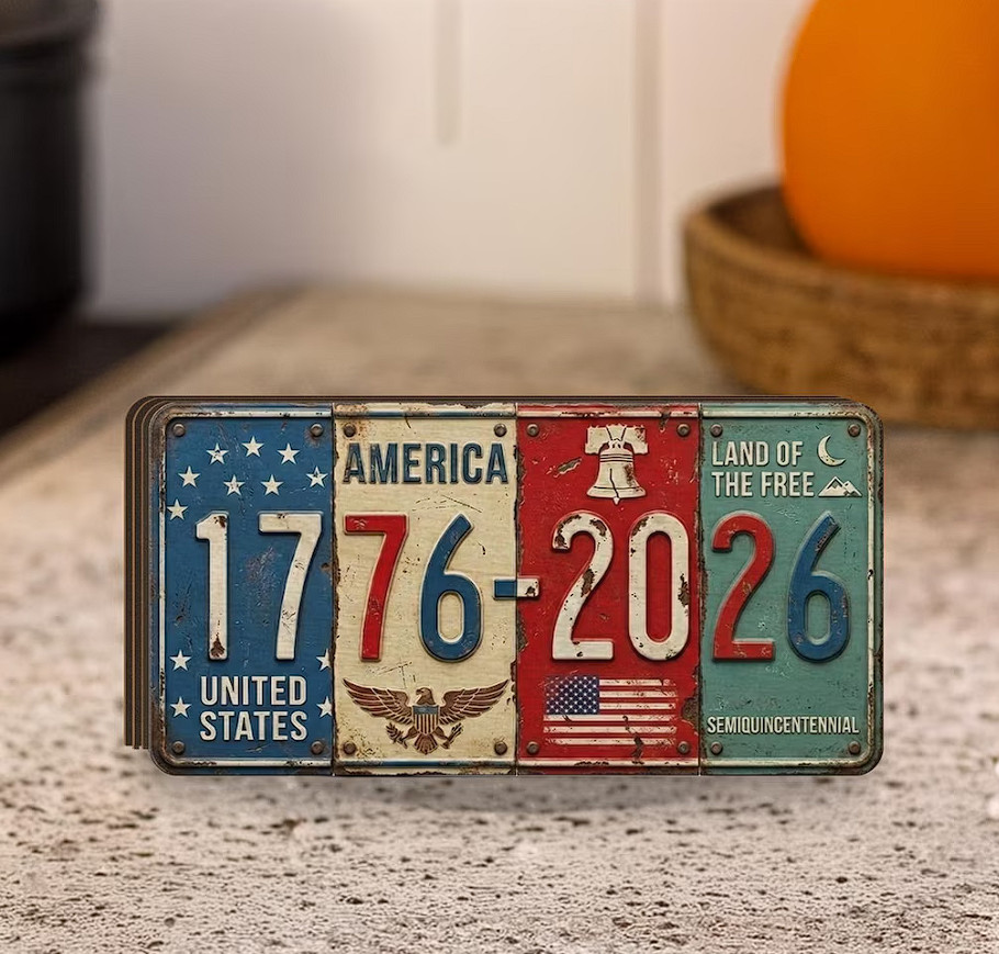 USA 250th Anniversary Block Sign Decor 4th of July Decor, Rustic License Plate