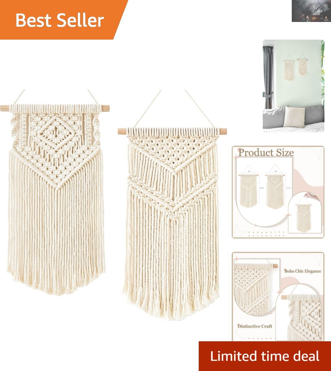 Thoughtful Gift – 2 Pcs Macrame Wall Hangings for Boho Nursery & Bedroom