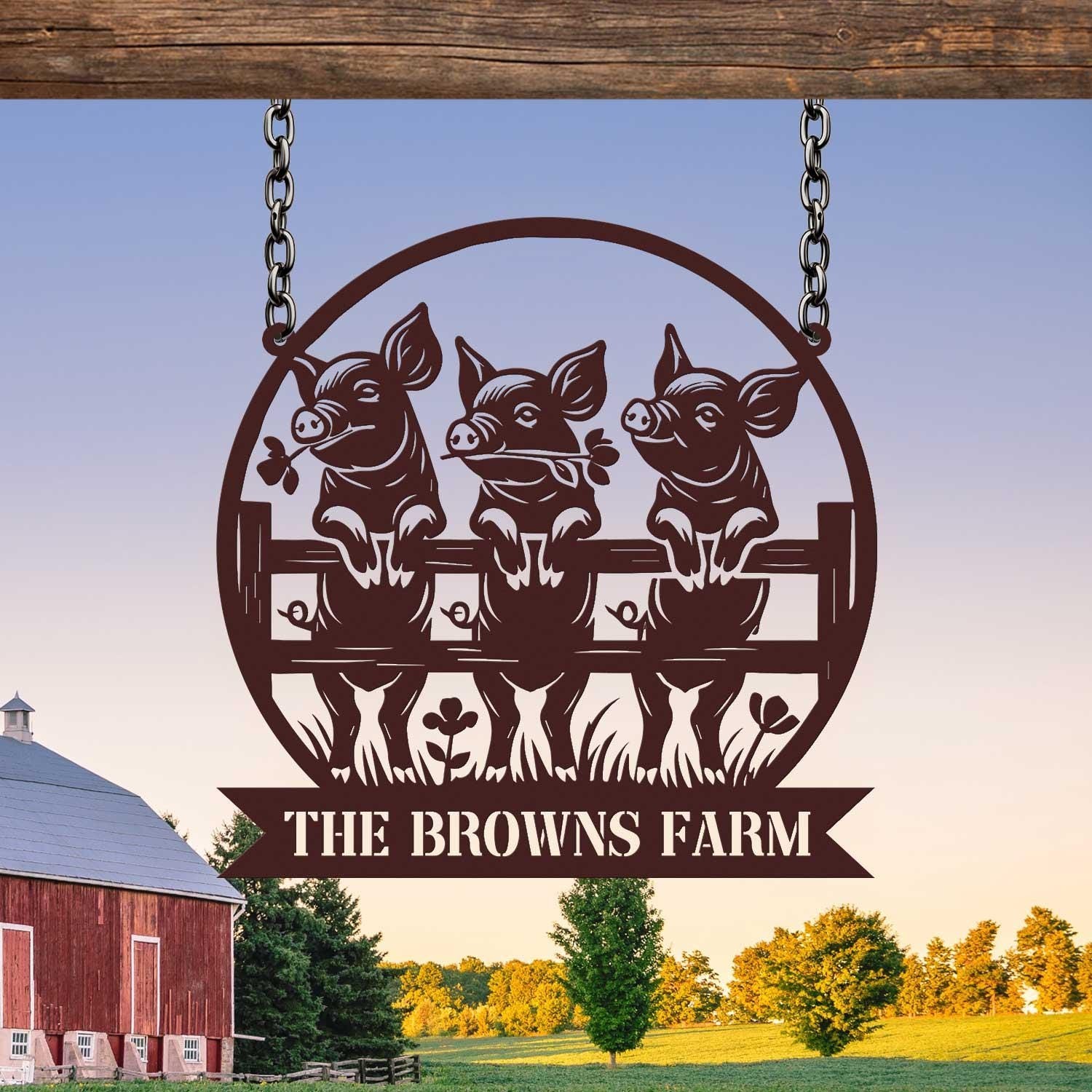 Customized Pig Farm Metal Sign, Personalized Pig Farm Name Sign, Pig Farm Decor
