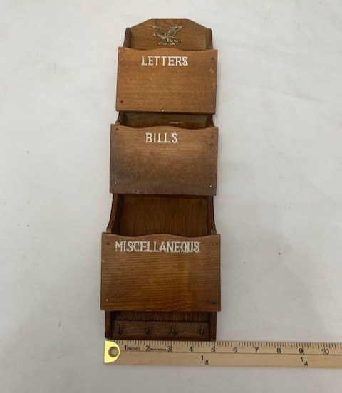 Vtg. Wood 3 Slot Wall Mail Letter Bill Sorter Hanging Rack Organizer
