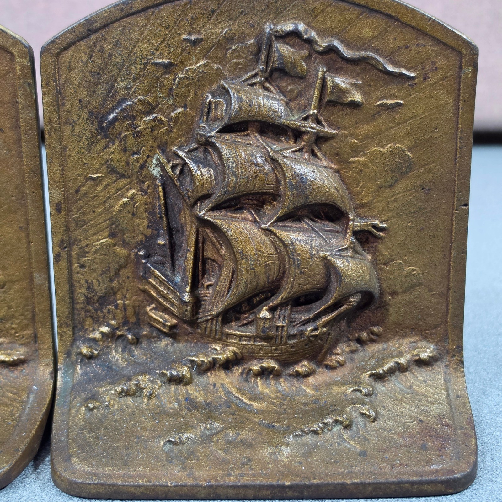Vintage Sailing Ship Bookends Pair Brass Nautical Maritime 177 Heavy