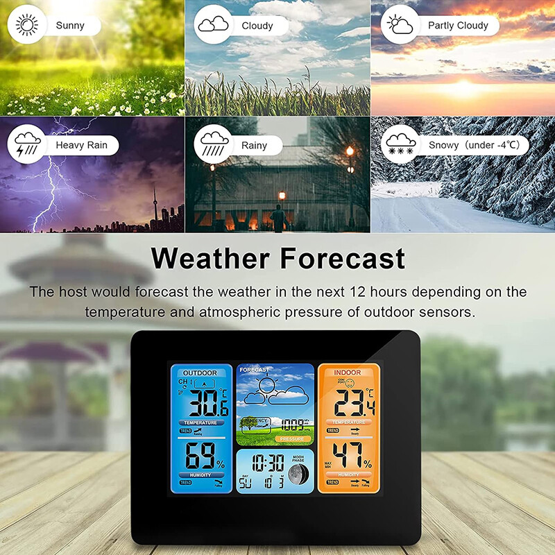 Wireless Indoor & Outdoor Weather Station Clock Calendar Digital LCD Thermometer