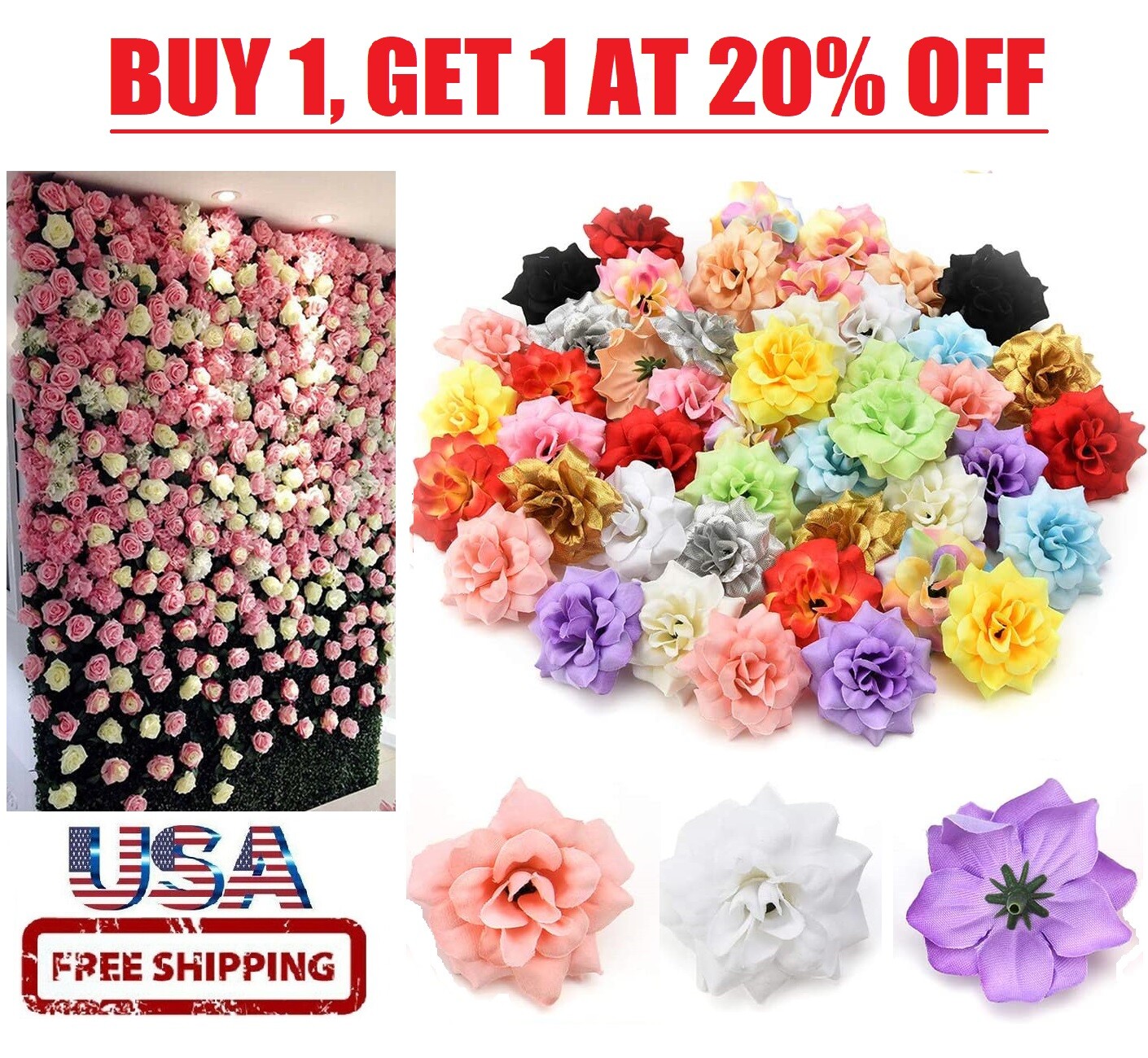 100Pcs Pop Silk Artificial Fake Rose Flower Heads Bulk Craft Wedding Party Decor