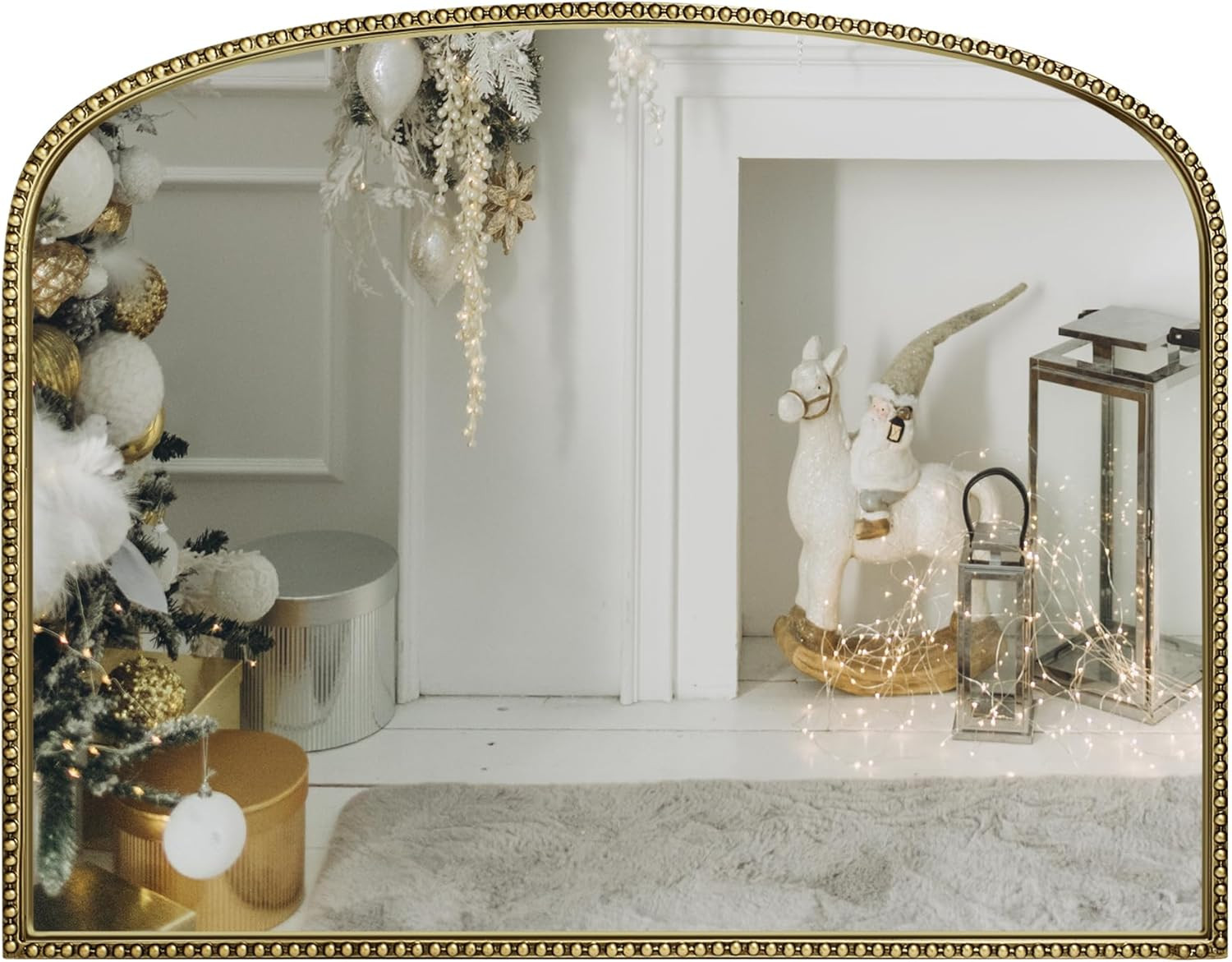 Antique Gold Arched Wall Mirror – 36&Prime;x28&Prime; Beaded Frame for Any Room