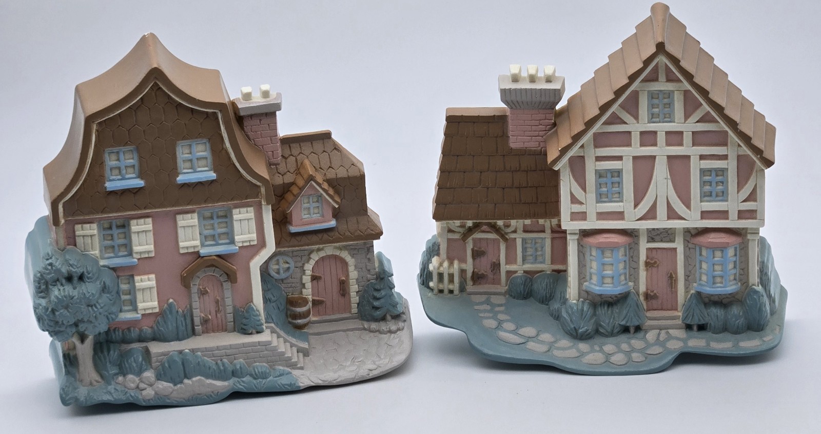 Burwood Cottage House Wall Plaques Set 6×6 Pastels Resin USA 1995 Vintage Decor