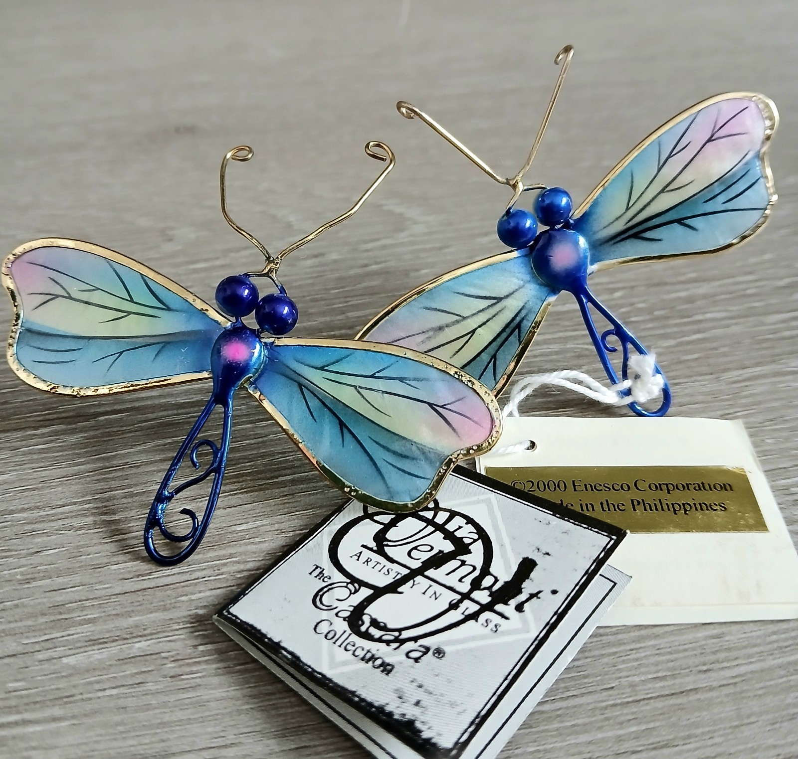 Vintage Cascara Collection Enesco Artistry in Glass Dragonfly Lot Of 2 Accent