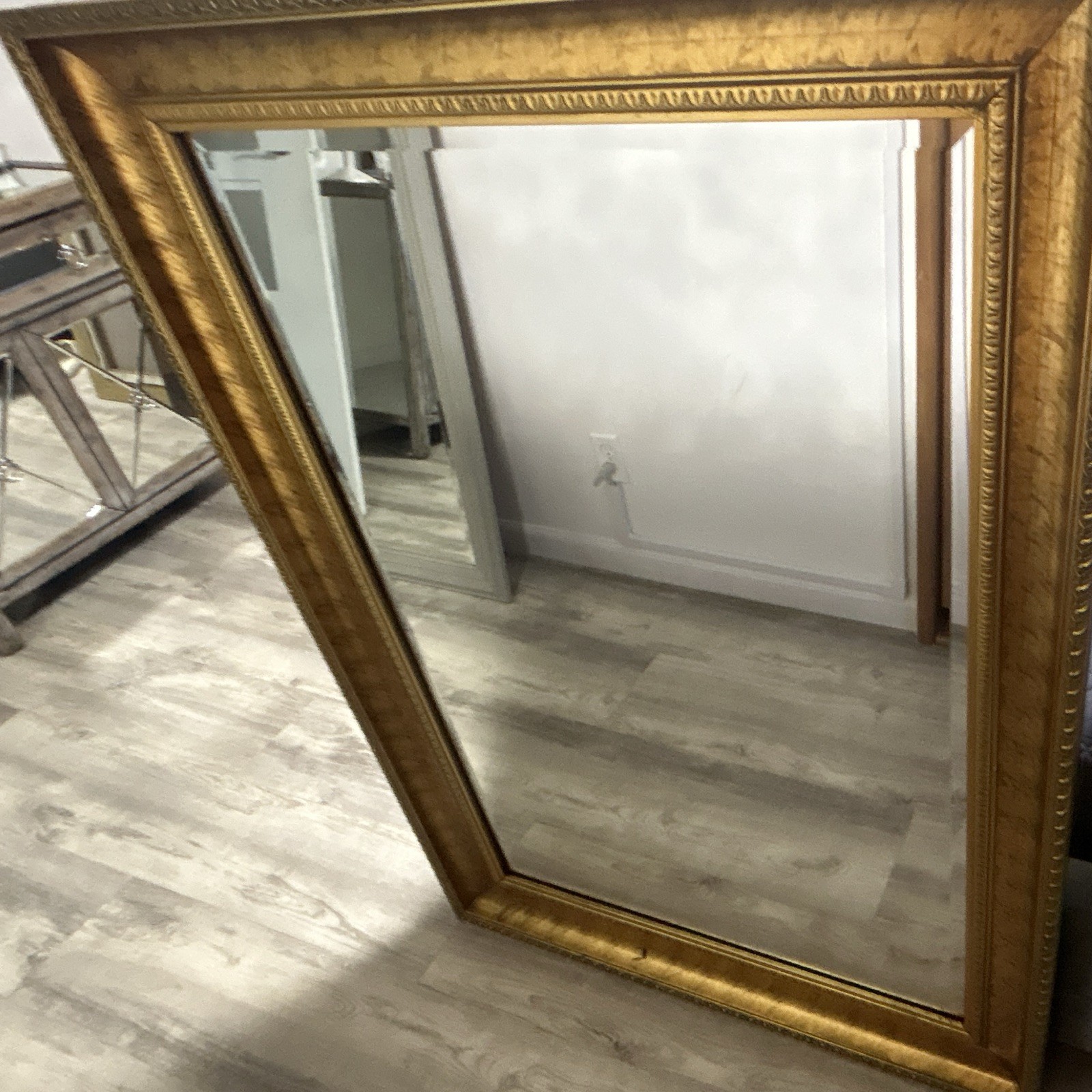 Gold Framed Rectangular Accent Wall Mirror Wood Frame, Vertical, Regular Glass