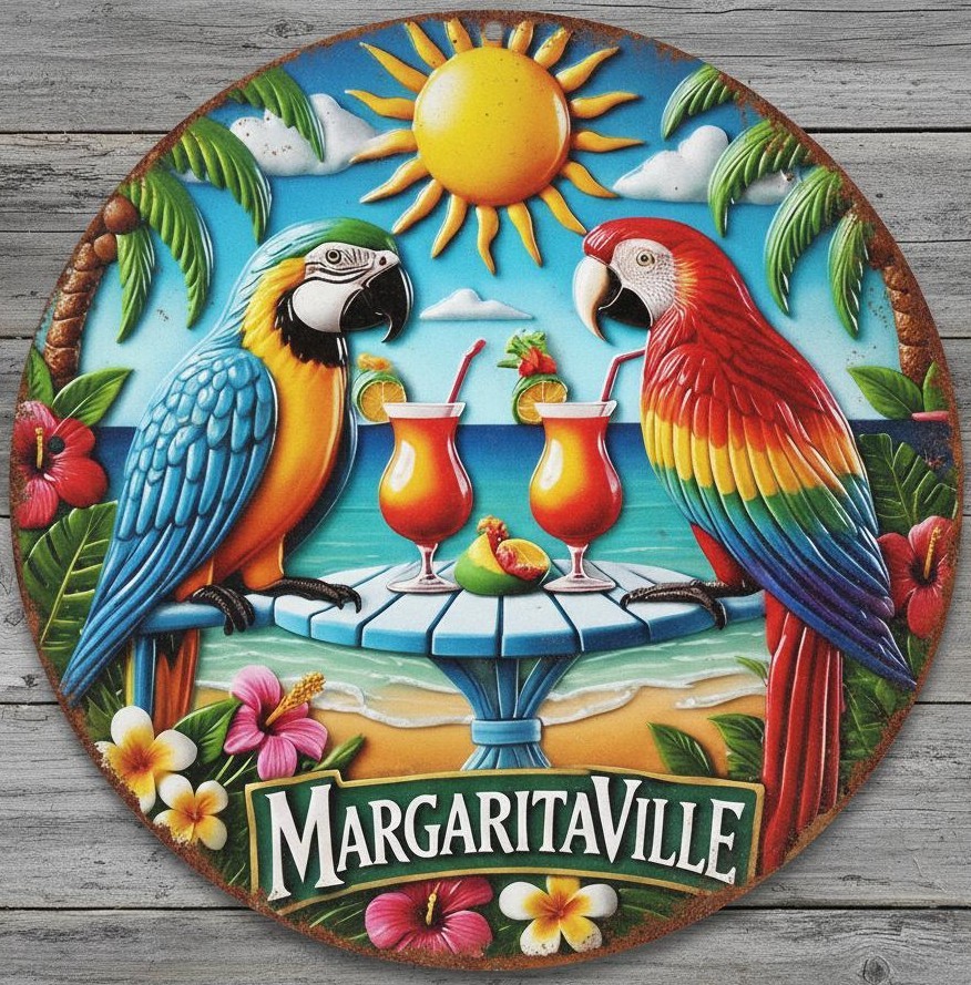 Margaritaville 12&Prime; Diameter Vintage Novelty Metal Sign Made In USA