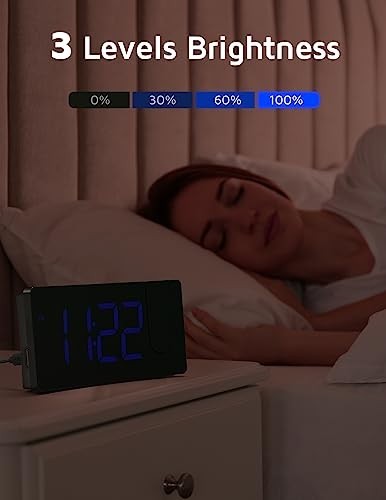 Projection Alarm Clock, Digital Clock with 180° Rotatable Projector, 3-Level Bri
