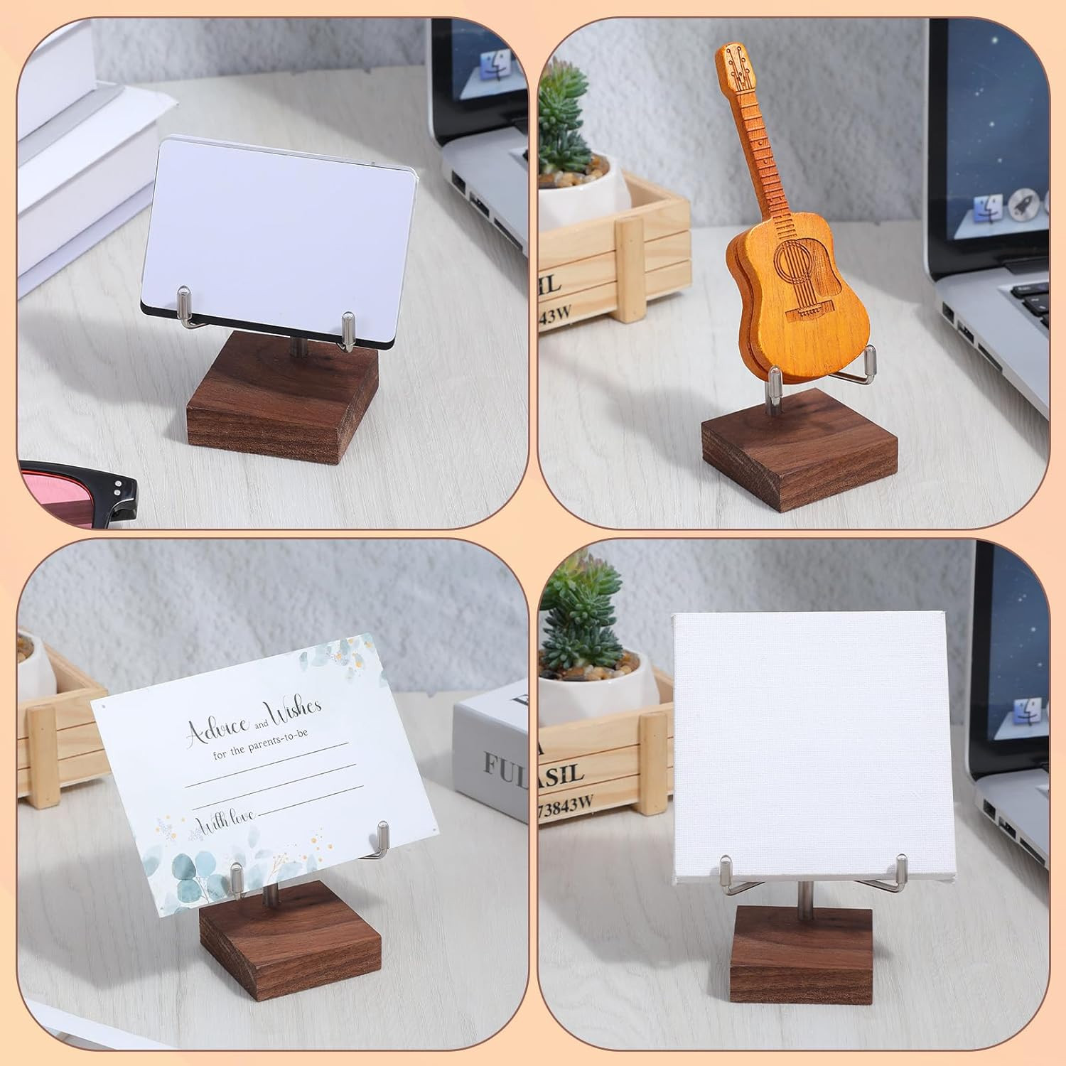 Small Silver Metal Arms Display Stand Easel with Wooden Base – Adjustable Small