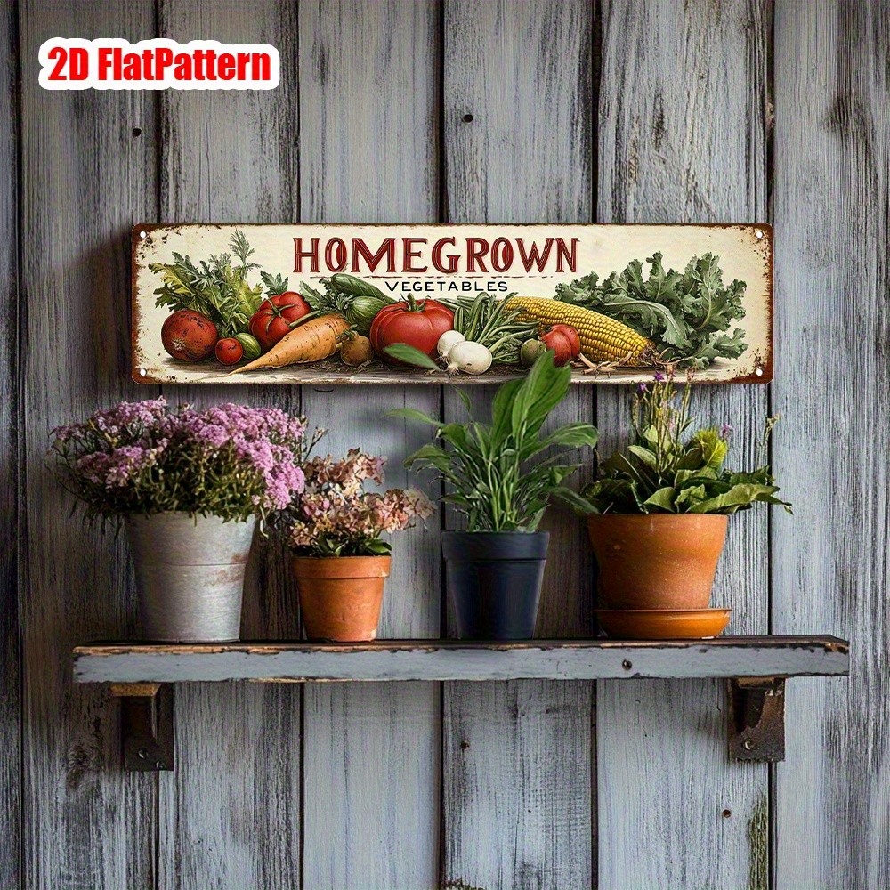 Vintage Metal Homegrown Vegetables Sign Rustic Farmhouse Garden Kitchen Wall Art