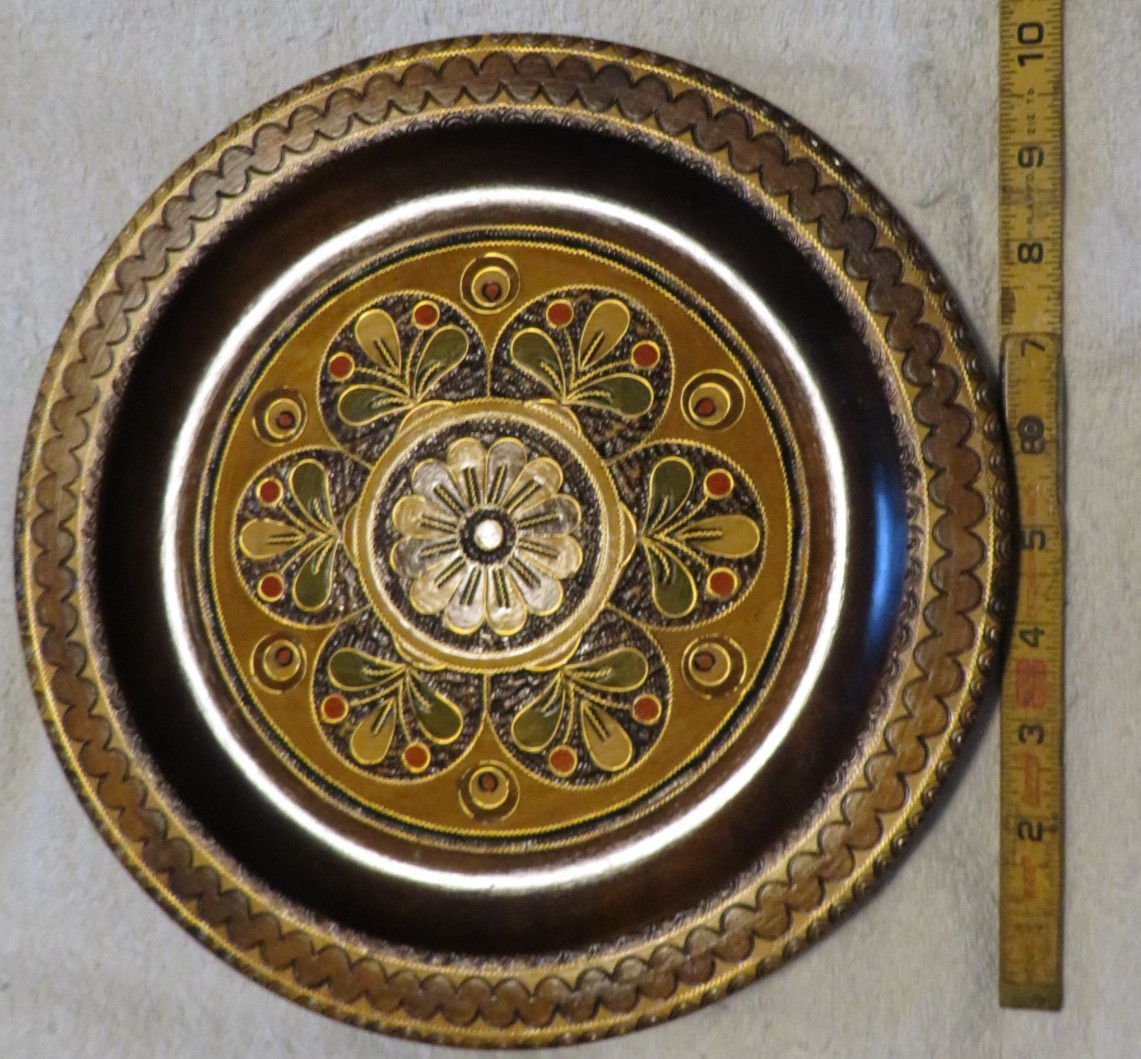 Vintage Hand Carved Wooden Decorative Plate Floral Polish Folk Art Design 11&Prime;