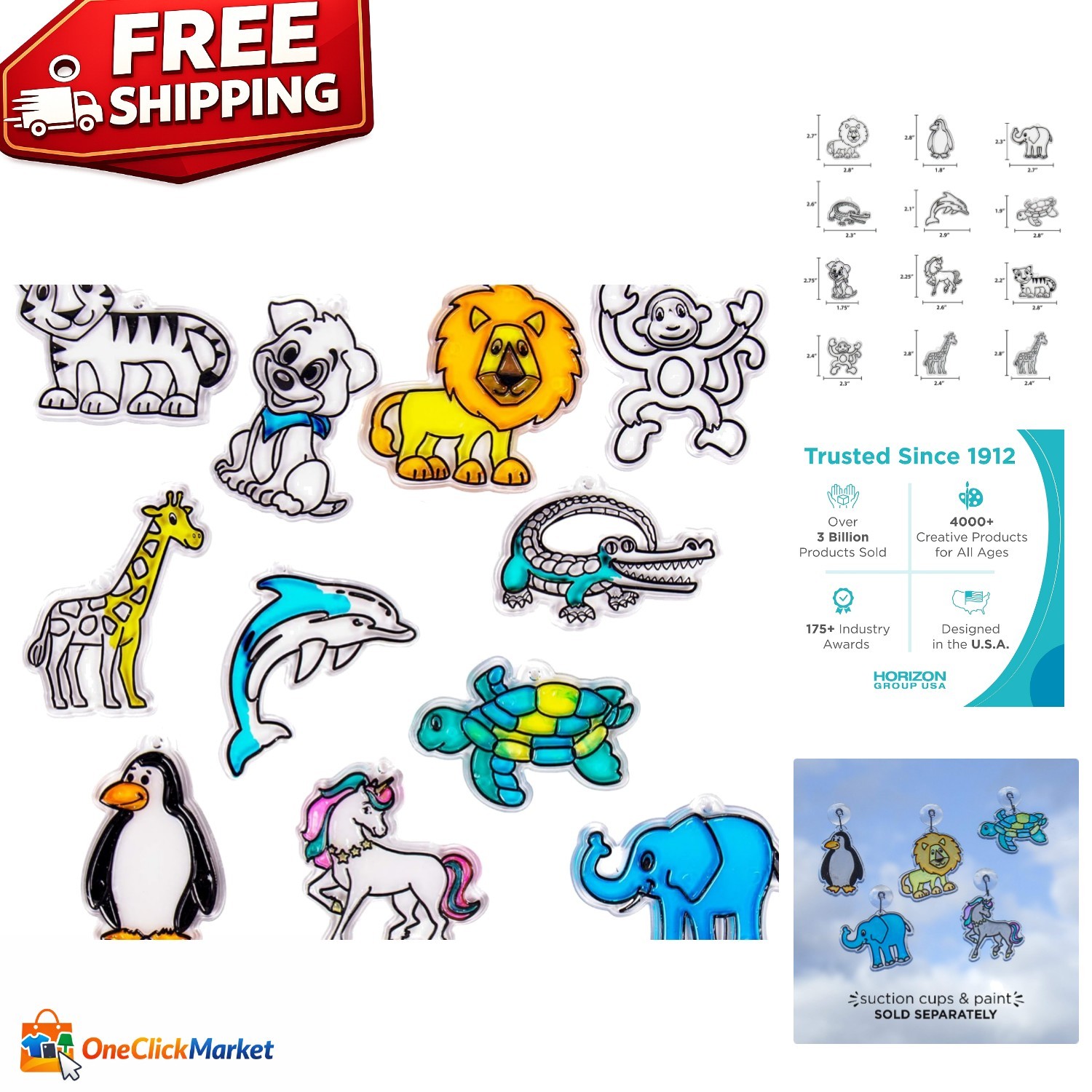 Animal Suncatcher Refill Pack: 12 Colorful DIY Window Art for All Seasons