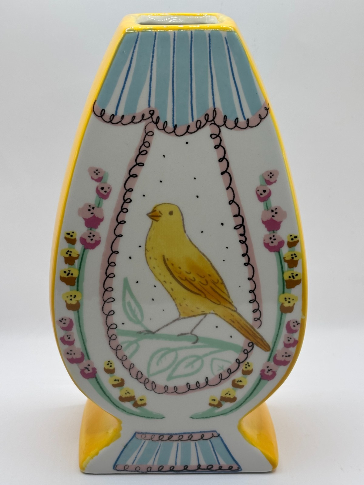 Double-sided hand-painted ceramic porcelain Egg Shaped Bird Motif Pastel Vase