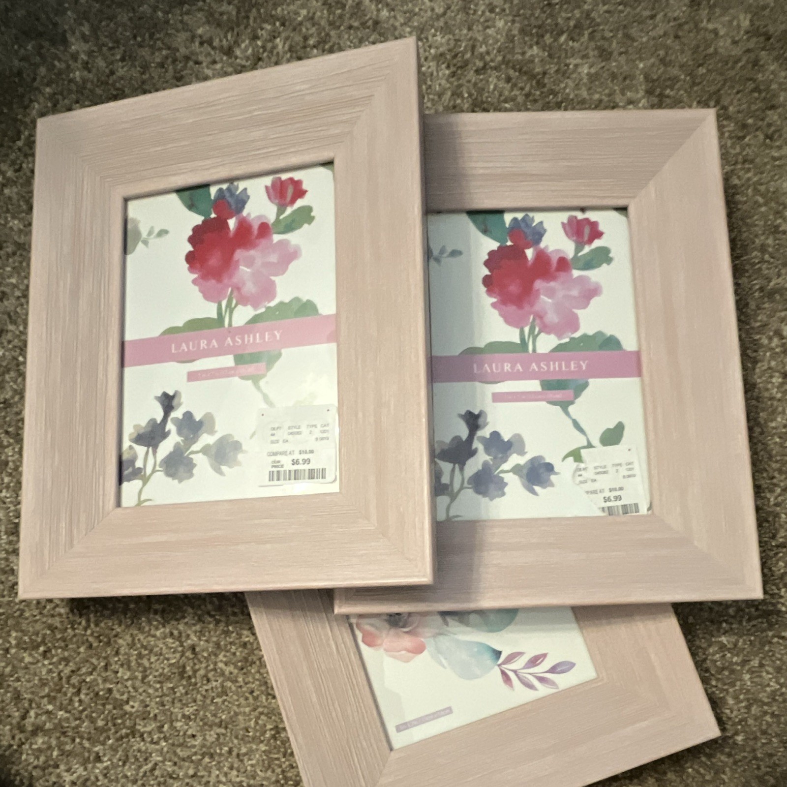 Laura Ashley 5×7 Pink Wood Photo Frame Matte Clear Glass Floral set of 3