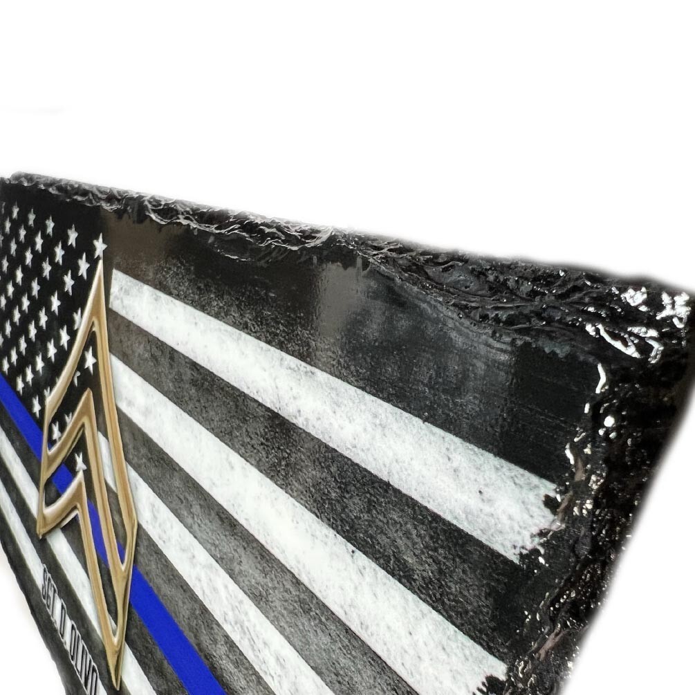 Military Thin Camouflage Line American Flag Design Slate Rock Desk Accessory
