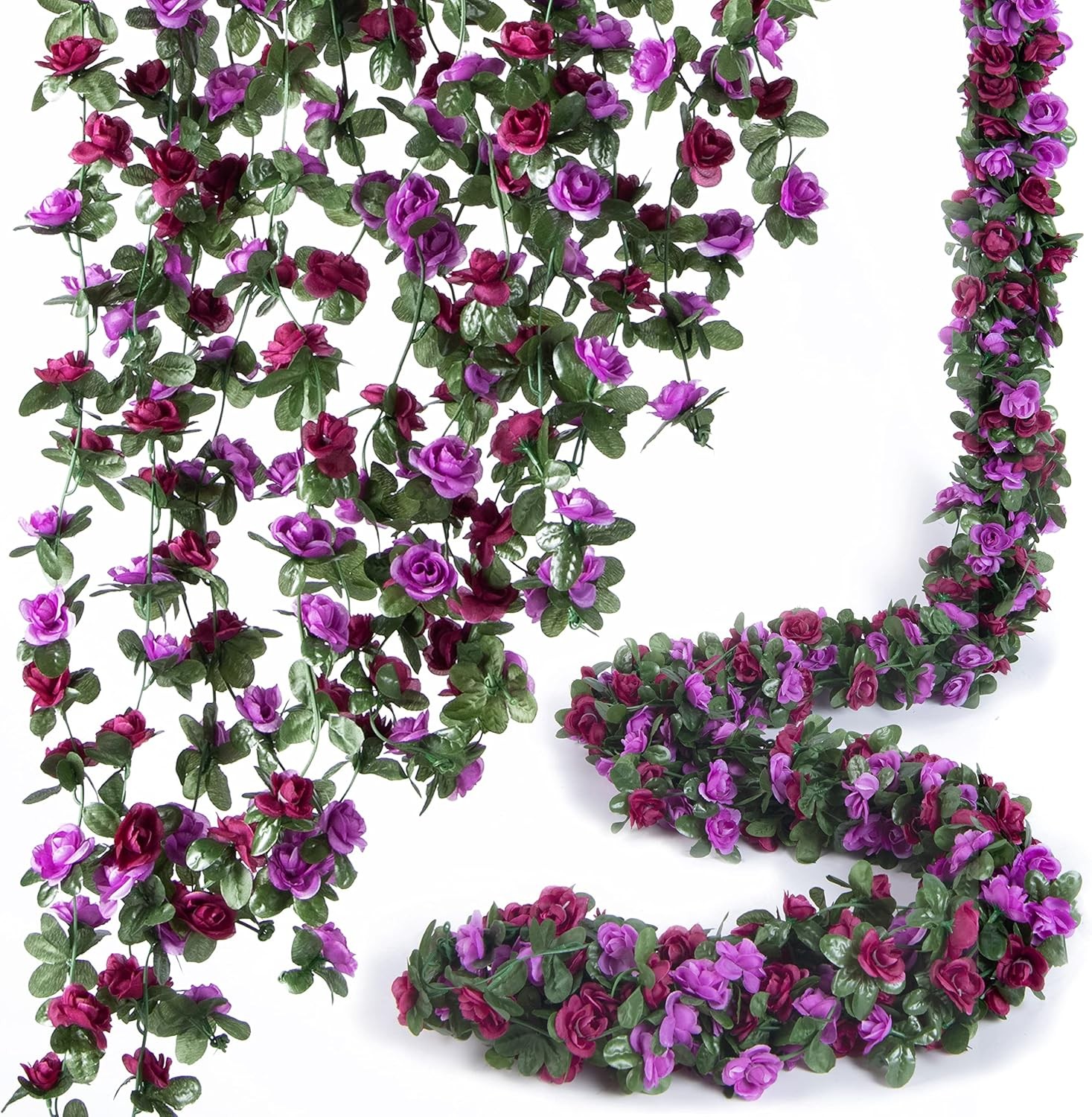 9Pcs 8.2ft Artificial Purple Rose Flower Garland Silk Fake Vine Wedding