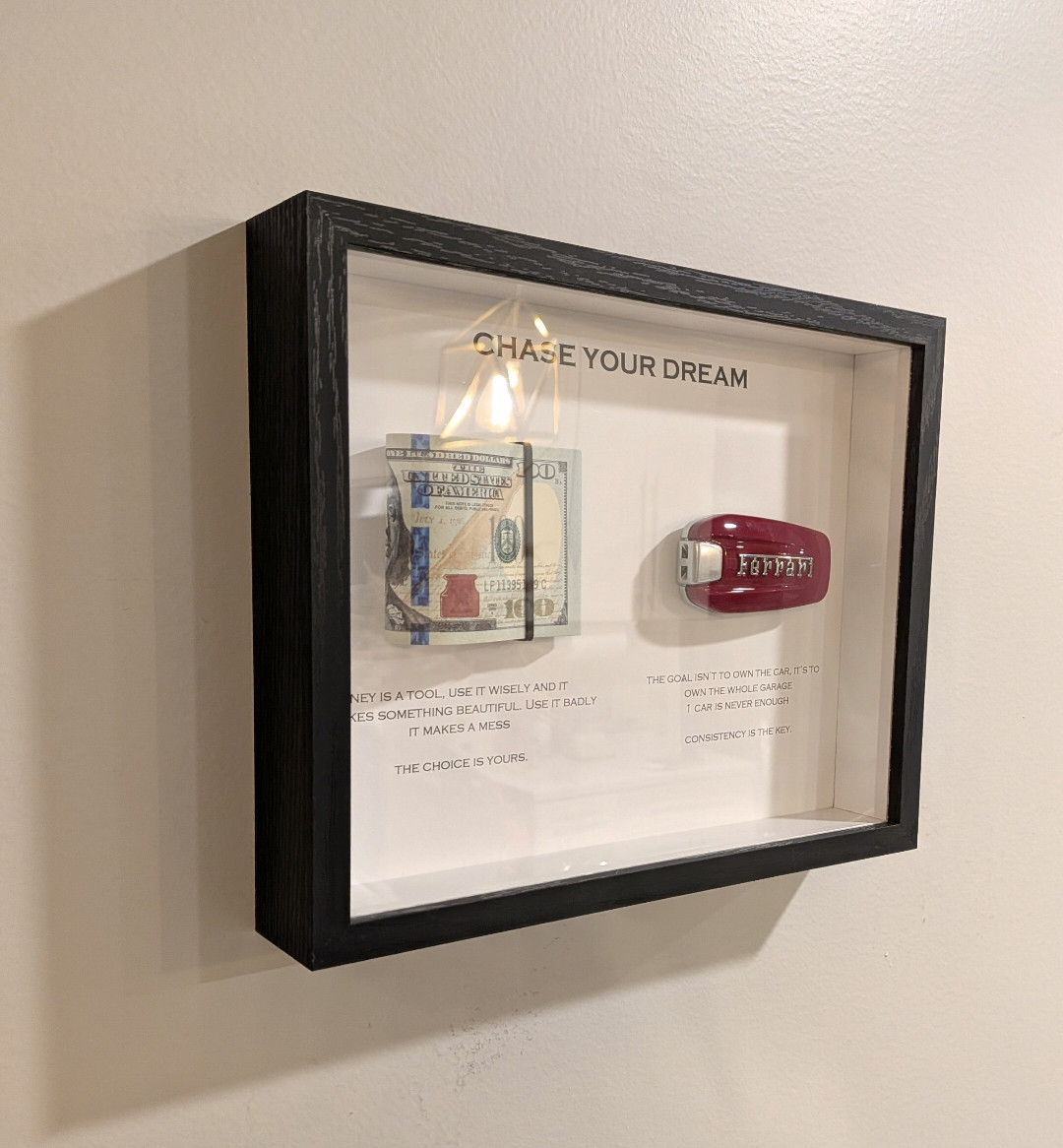 3D Cash Money / Ferrari Key Wall Art Frame 8.75&Prime; x 10.75&Prime;