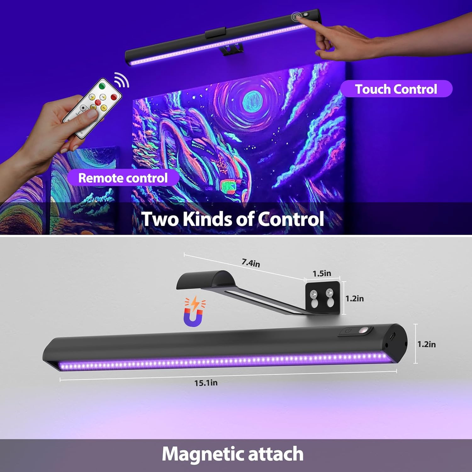Black Light for Blacklight Tapestry,15 » Rechargeable Blacklight Picture Light w