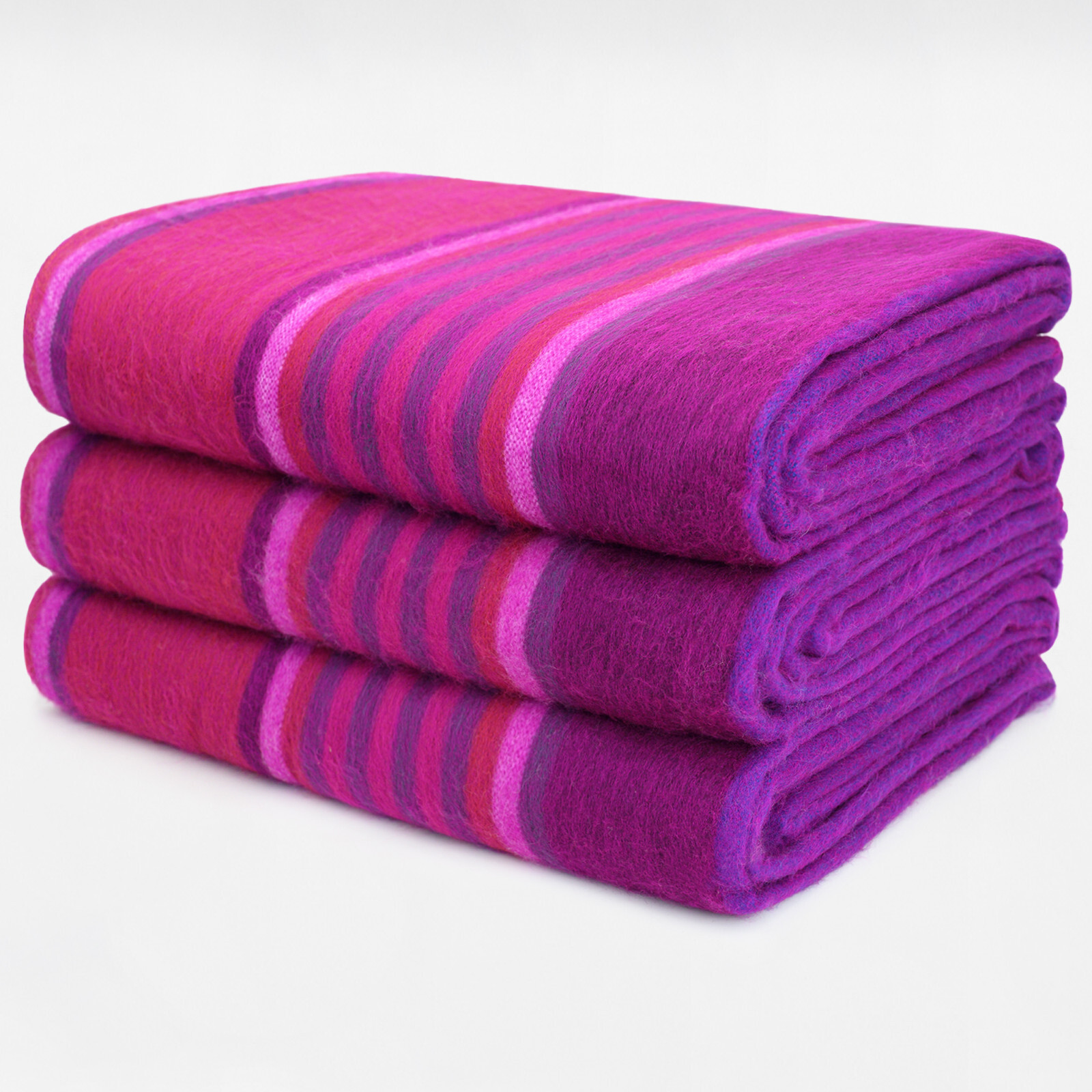 VIBRANT STRIPED ALPACA WOOL BLANKET 97&Prime; x 69&Prime; – MAGENTA & PURPLE HUES