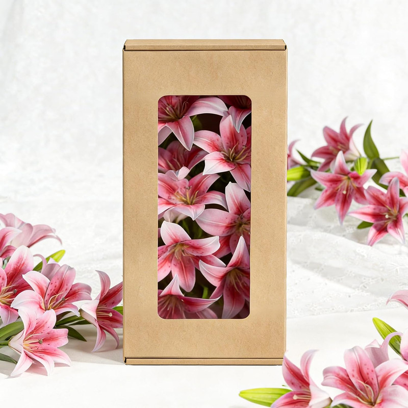 6 Bundles Lily Artificial Flowers Bouquet 13.7&Prime; Long Stems 18 Silk Flowers Heads