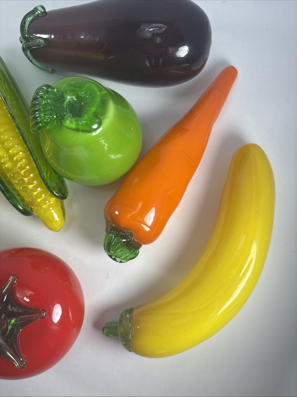 Vintage Lot Of 7 Blown Glass Art Glass Vegetables & Fruits Murano Style