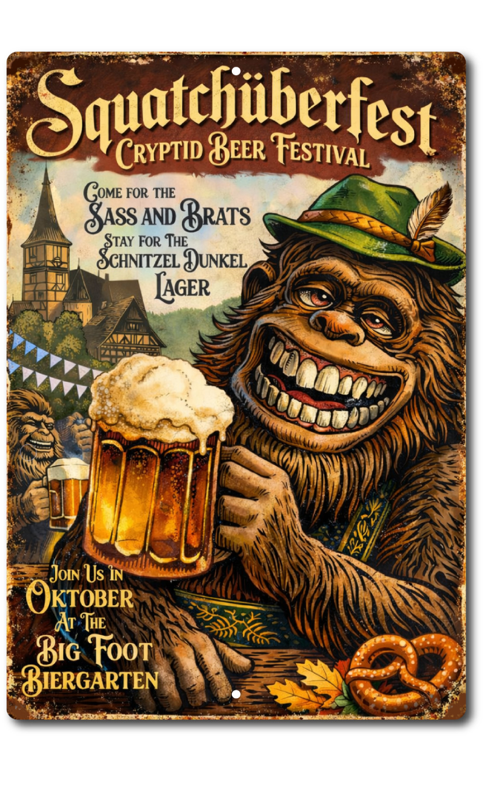 Bigfoot Oktoberfest Sign Funny Sasquatch Beer Fest Beer garden Decor