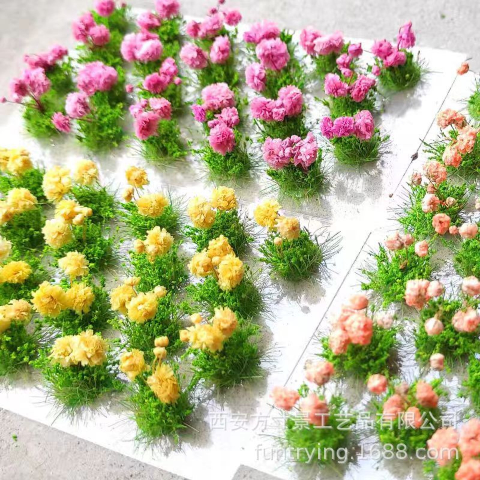 49Pcs Miniature Flower Cluster Self Adhesive Flower Groups Static Grass Tufts