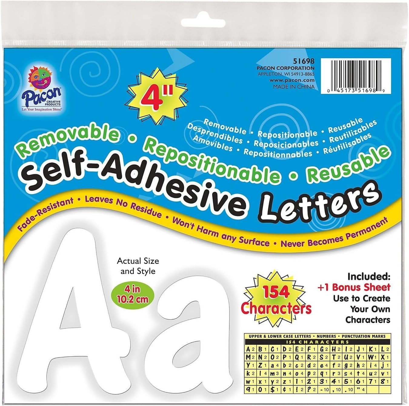 Reusable White Vinyl Letters & Numbers, 4&Prime; Characters – Ideal for Window Décor