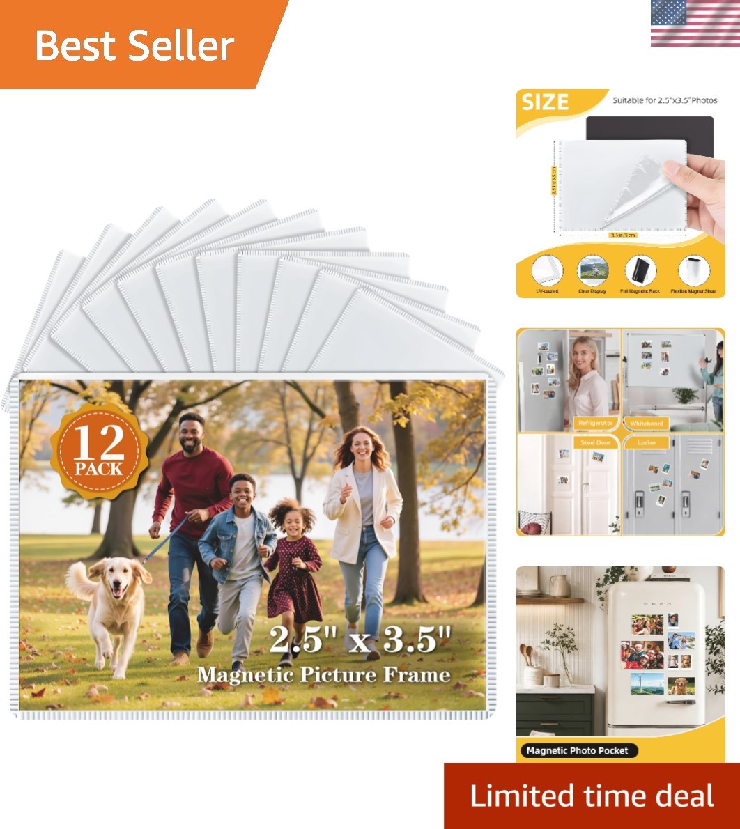 12 Magnetic Picture Frames, 2.5×3.5 Inches, Stylish Display for Home & Office